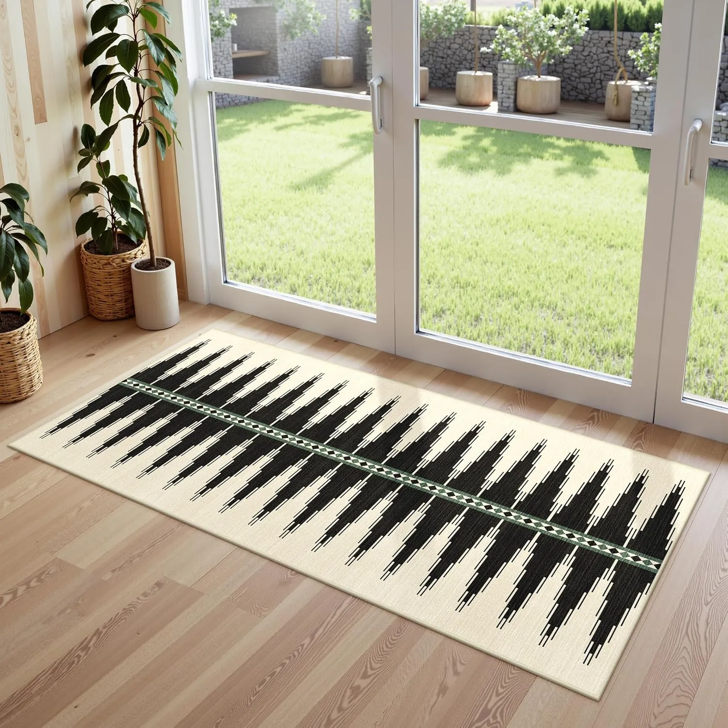Lahome Modern Rug Runners 2x6, Washable Black Kitchen Runners Non Slip Soft Hallway Runner Rug, Neutral Print Ultra-Thin Carpet Runner for Bathroom Bedroom (Black, 2'x6')