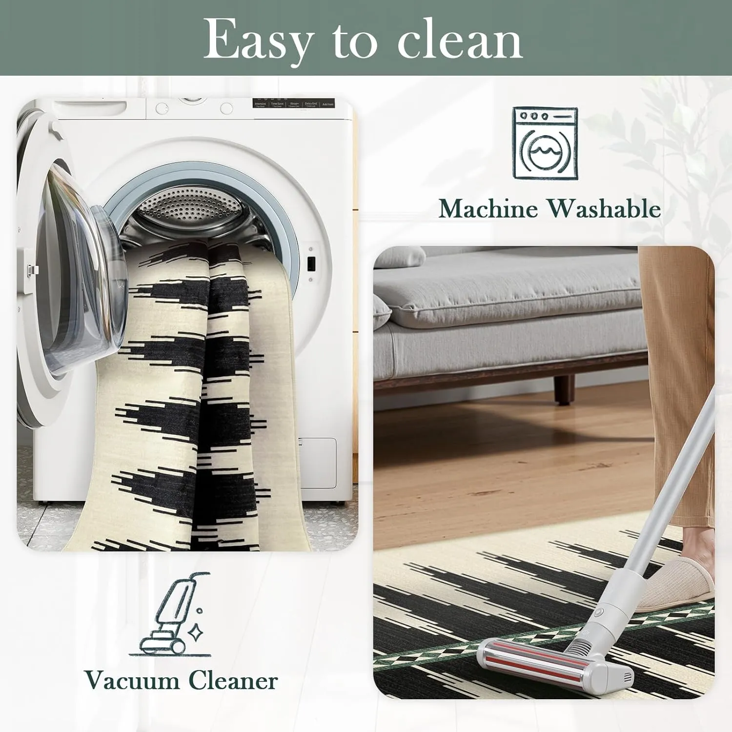 Lahome Modern Rug Runners 2x6, Washable Black Kitchen Runners Non Slip Soft Hallway Runner Rug, Neutral Print Ultra-Thin Carpet Runner for Bathroom Bedroom (Black, 2'x6')