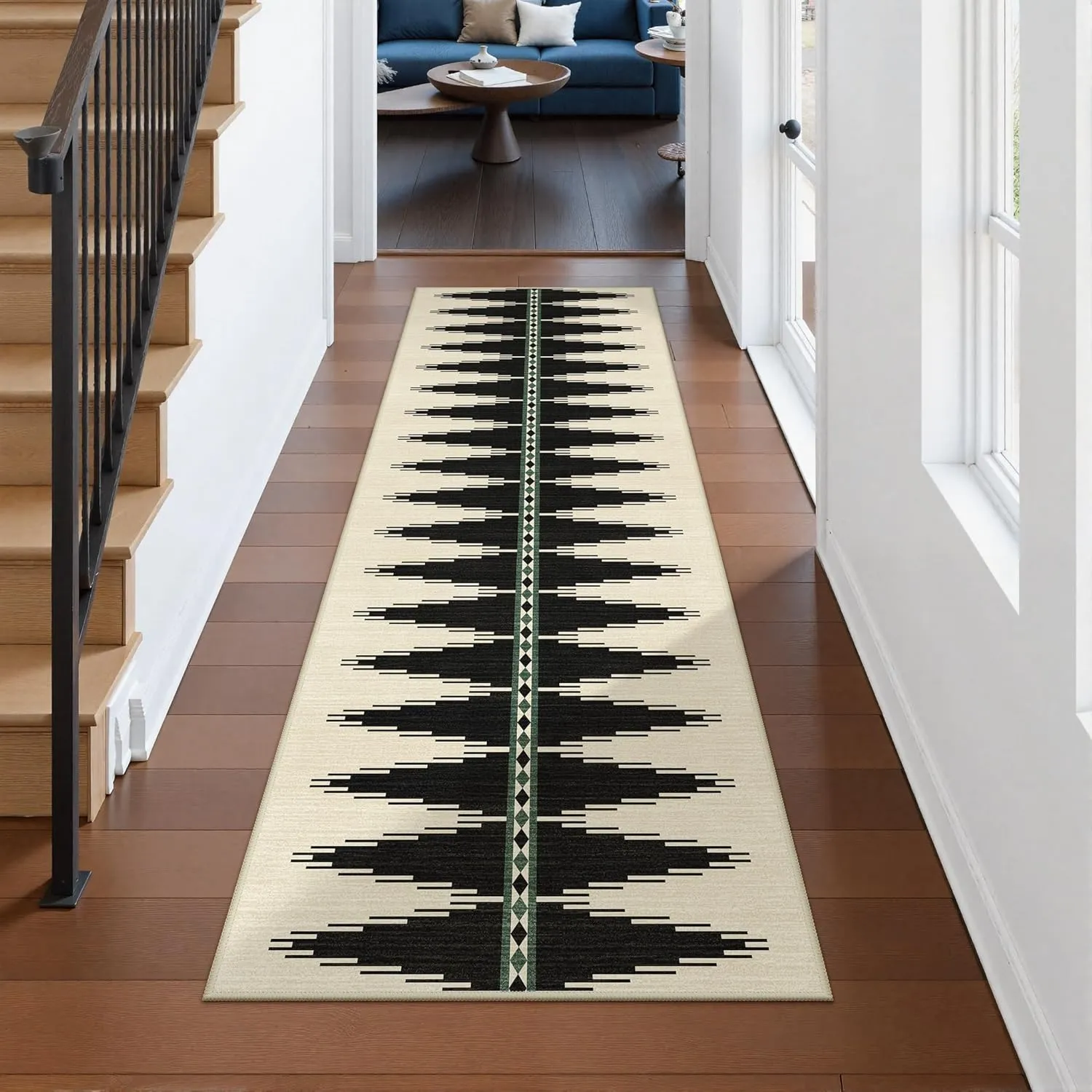 Lahome Modern Rug Runners 2x6, Washable Black Kitchen Runners Non Slip Soft Hallway Runner Rug, Neutral Print Ultra-Thin Carpet Runner for Bathroom Bedroom (Black, 2'x6')