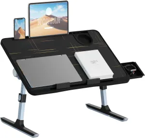 Lap Desk for Bed, Folding Laptop Stand for Bed Table, Adjustable Portable Laptop Bed Tray Desk with Storage Drawer Bookstand Cup Holder for Eating, Working, Writing in Sofa Couch Floor