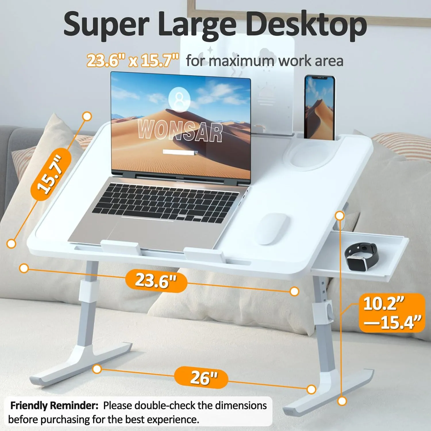 Lap Desk for Bed, Folding Laptop Stand for Bed Table, Adjustable Portable Laptop Bed Tray Desk with Storage Drawer Bookstand Cup Holder for Eating, Working, Writing in Sofa Couch Floor