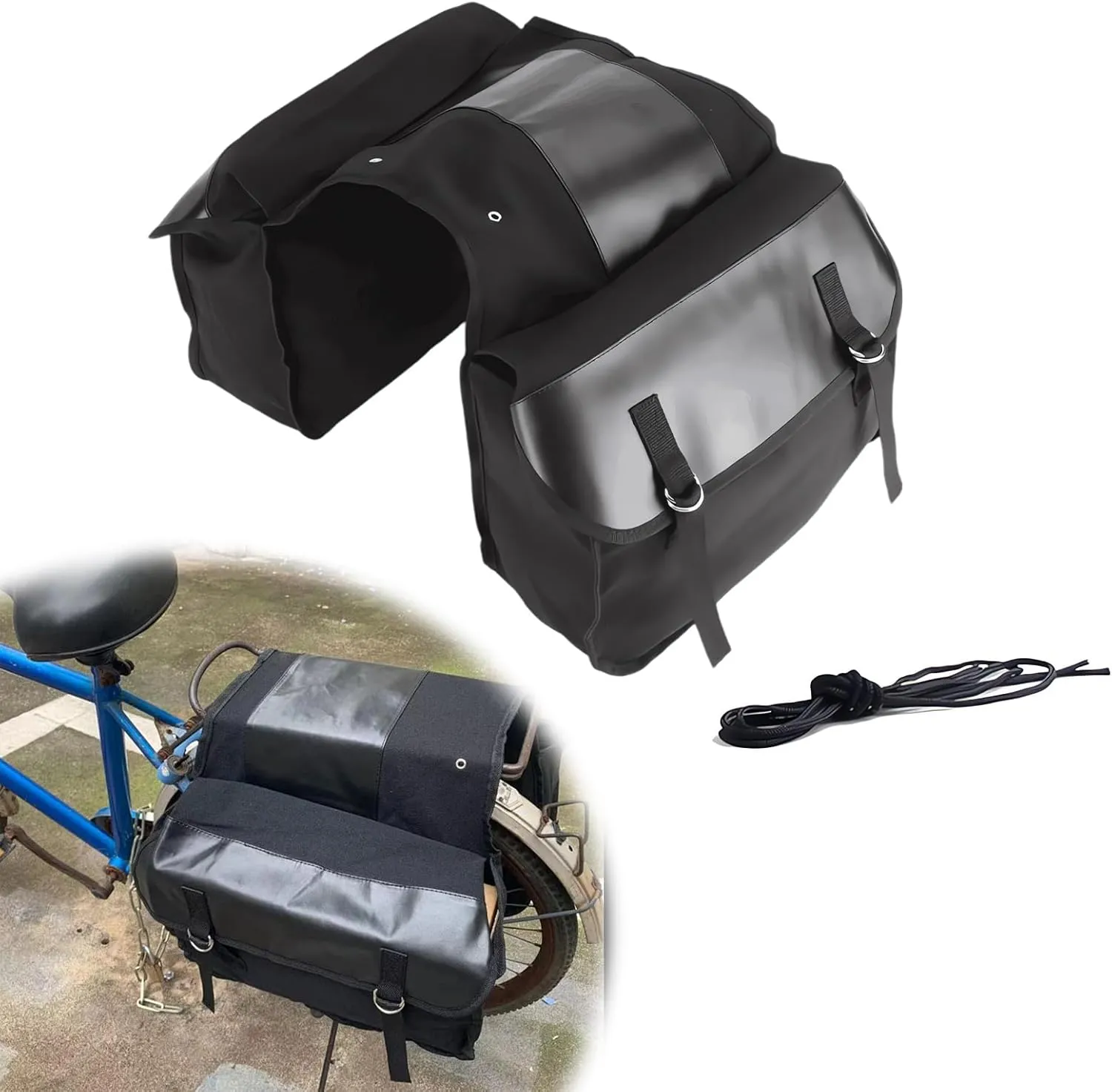 Large Capacity Motorcycle Side Panniers, Durable & Foldable Canvas Two Side Saddlebags, Black