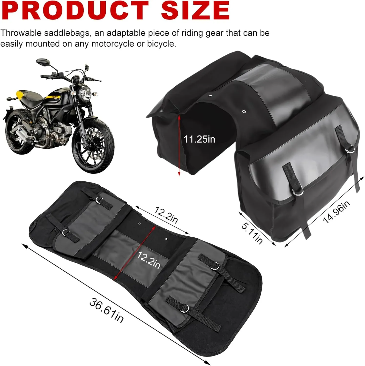 Large Capacity Motorcycle Side Panniers, Durable & Foldable Canvas Two Side Saddlebags, Black