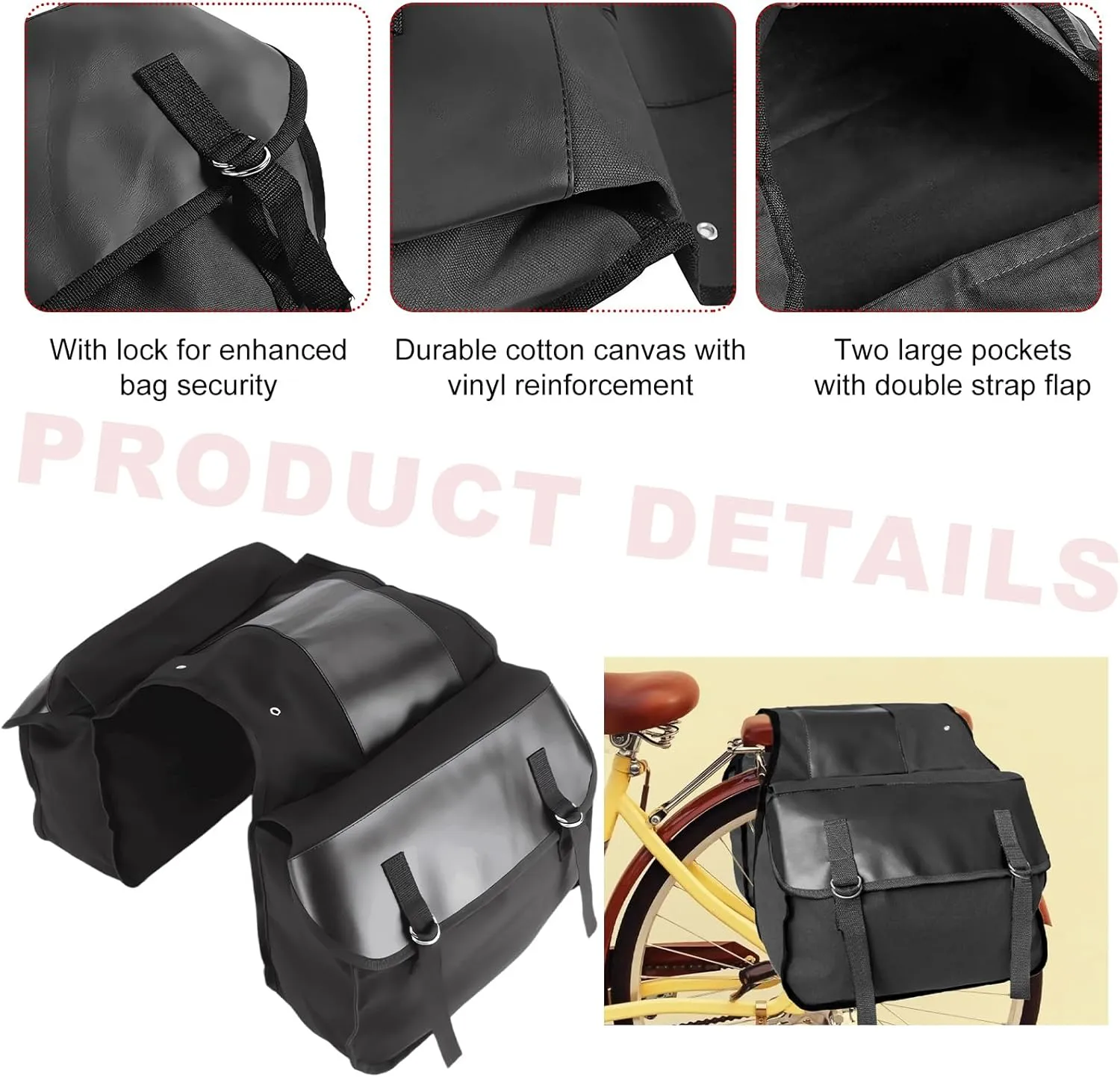 Large Capacity Motorcycle Side Panniers, Durable & Foldable Canvas Two Side Saddlebags, Black