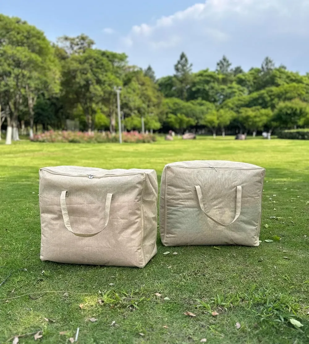 Large Capacity Storage Organizer Foldable Cotton-Linen Moving Bag For Travel Packing Storage Supplies for Room Essentials -2PCS