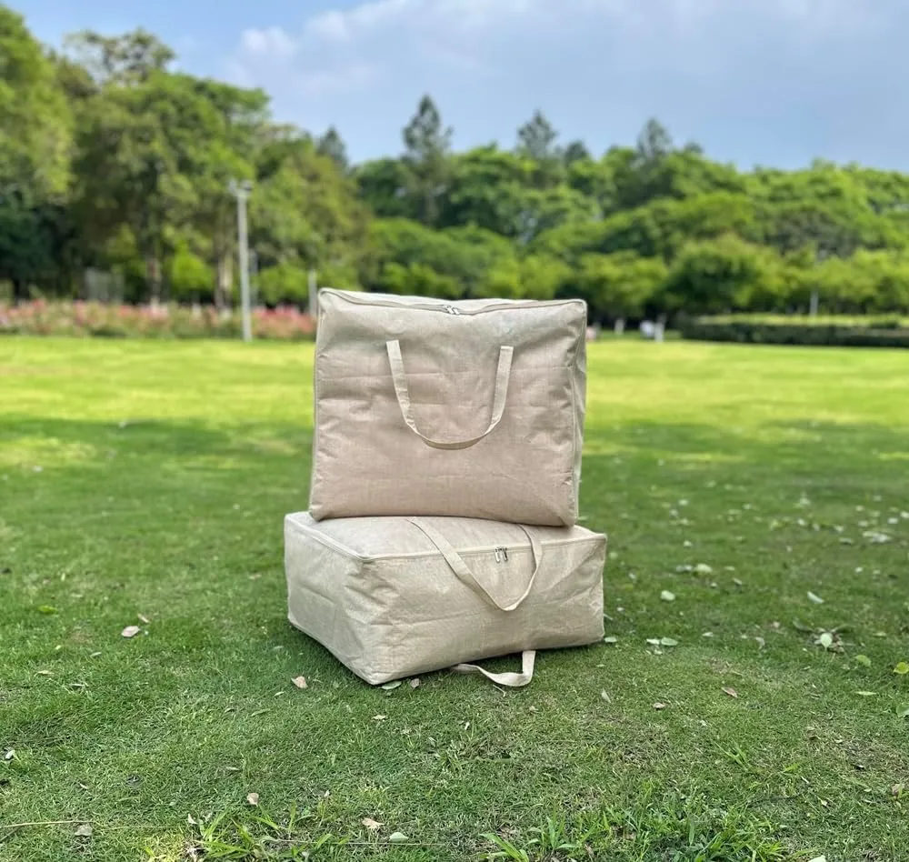 Large Capacity Storage Organizer Foldable Cotton-Linen Moving Bag For Travel Packing Storage Supplies for Room Essentials -2PCS