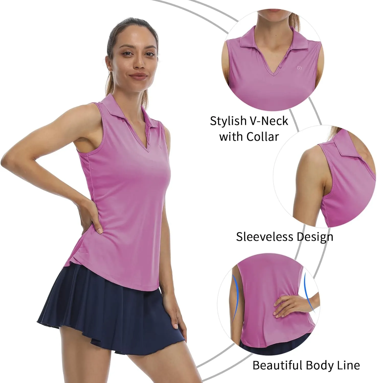 LastFor1 Women's Sleeveless Polo Golf Shirts Quick Dry 50  UV Protection V-Neck with Collar Lightweight Tennis Tank Tops