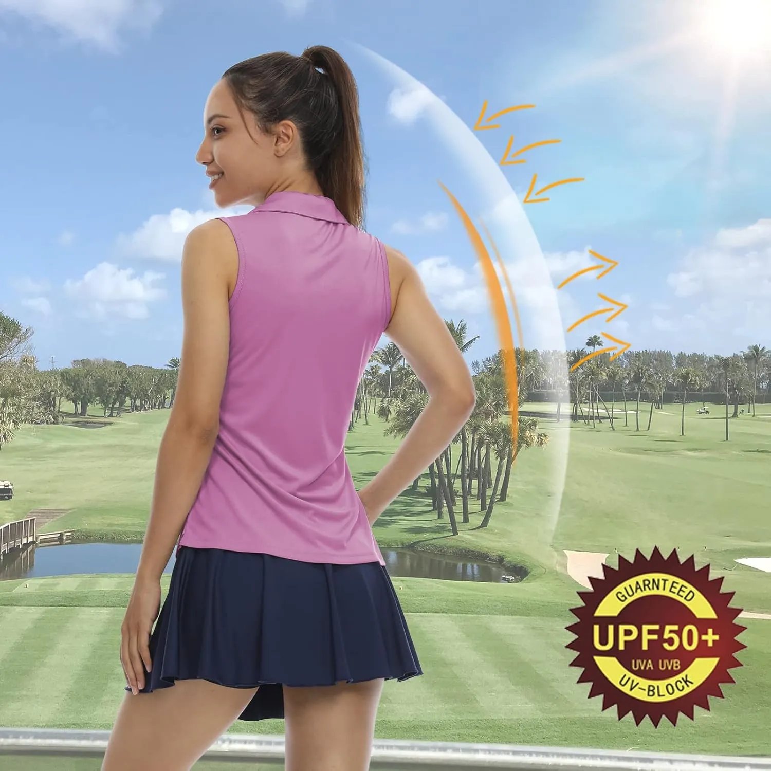 LastFor1 Women's Sleeveless Polo Golf Shirts Quick Dry 50  UV Protection V-Neck with Collar Lightweight Tennis Tank Tops