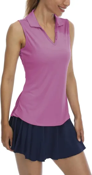 LastFor1 Women's Sleeveless Polo Golf Shirts Quick Dry 50  UV Protection V-Neck with Collar Lightweight Tennis Tank Tops