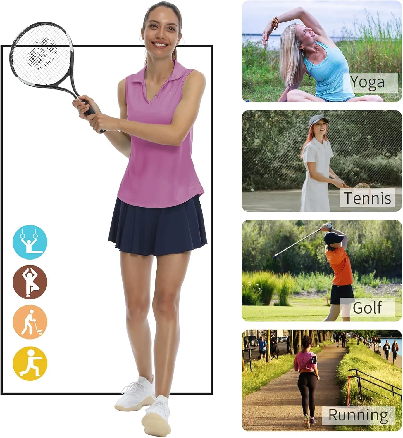 LastFor1 Women's Sleeveless Polo Golf Shirts Quick Dry 50  UV Protection V-Neck with Collar Lightweight Tennis Tank Tops