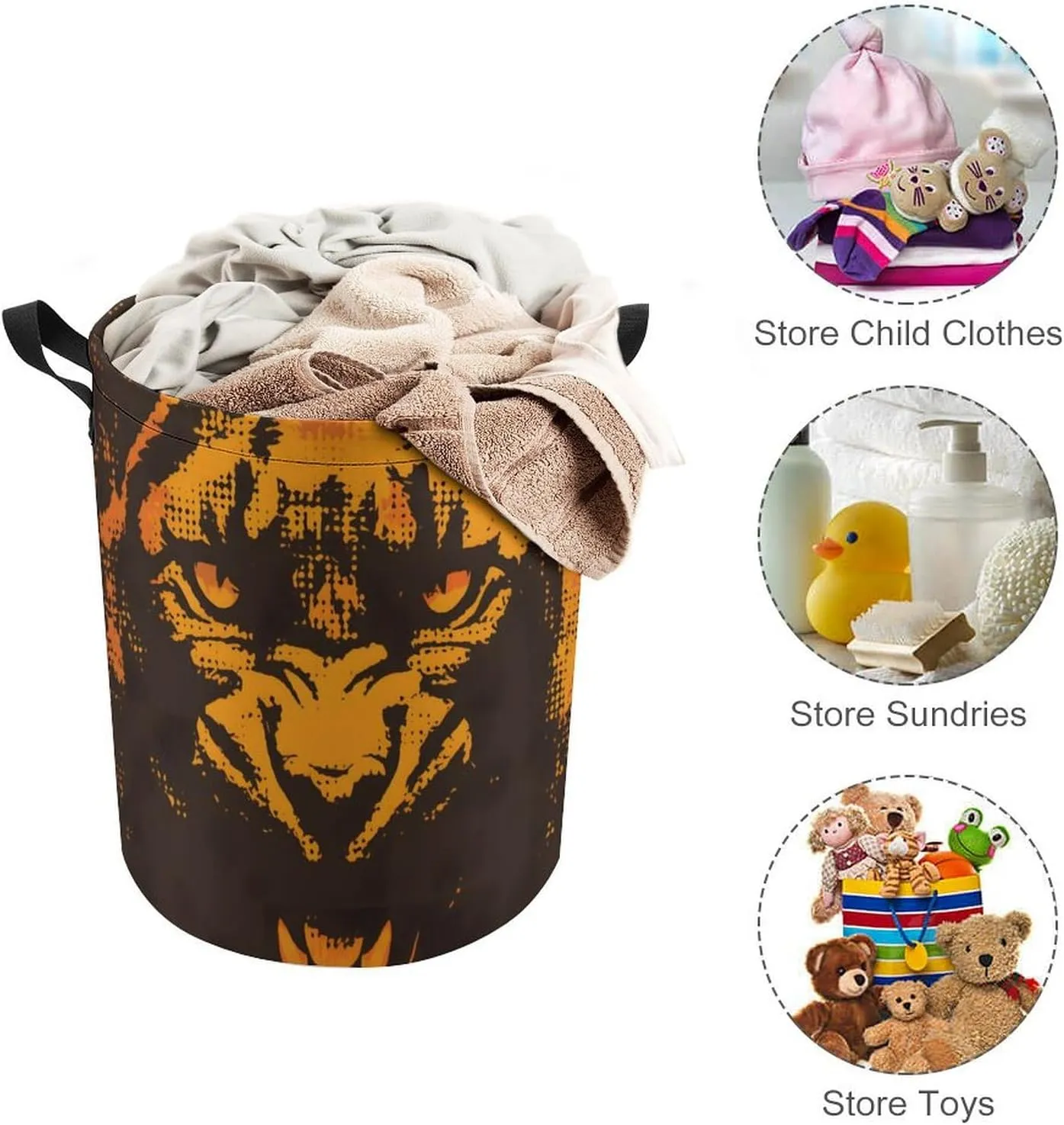 Laundry Hampers, Large Drawstring Laundry Bag, Removable Laundry Bags, Collapsible Storage Bin with Handles for Home Organization, Kids Room, Nursery Big Cats