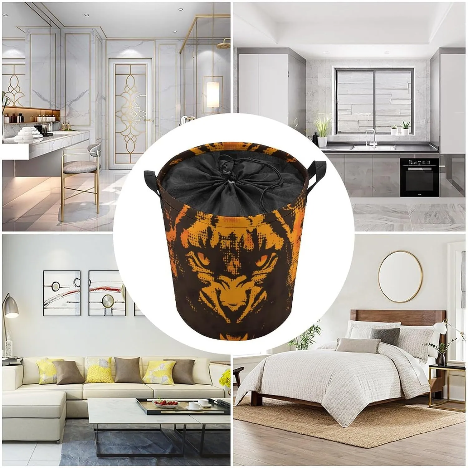 Laundry Hampers, Large Drawstring Laundry Bag, Removable Laundry Bags, Collapsible Storage Bin with Handles for Home Organization, Kids Room, Nursery Big Cats
