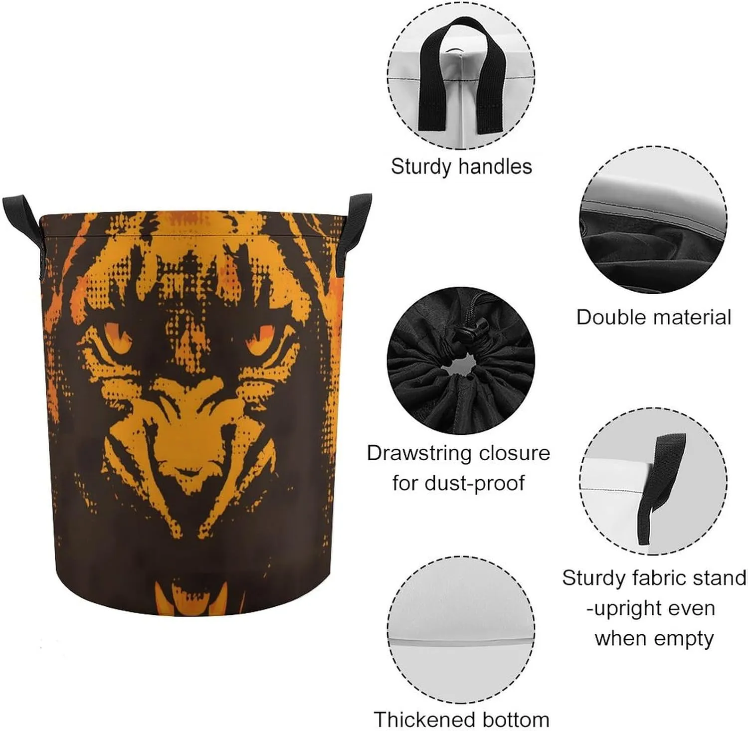 Laundry Hampers, Large Drawstring Laundry Bag, Removable Laundry Bags, Collapsible Storage Bin with Handles for Home Organization, Kids Room, Nursery Big Cats