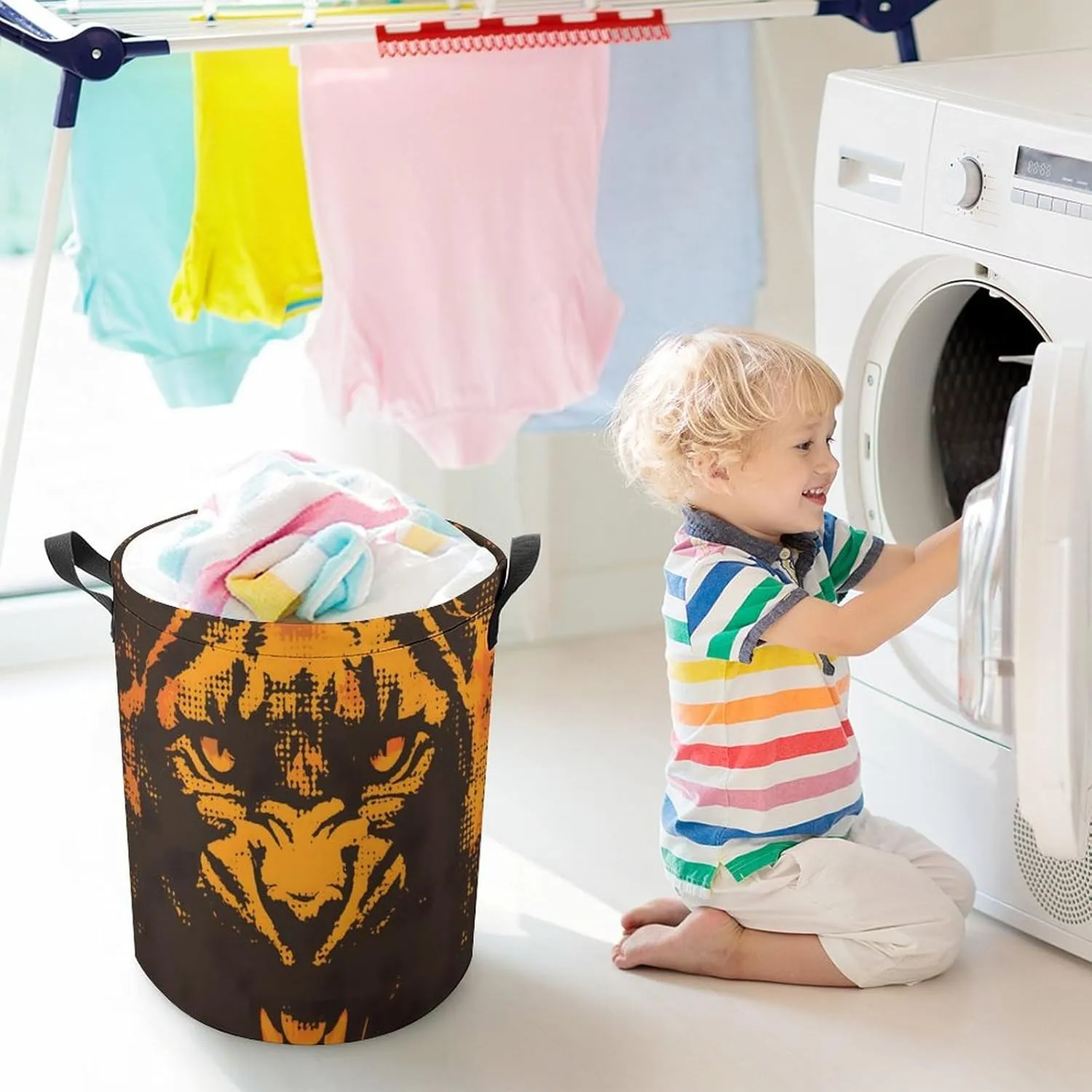 Laundry Hampers, Large Drawstring Laundry Bag, Removable Laundry Bags, Collapsible Storage Bin with Handles for Home Organization, Kids Room, Nursery Big Cats