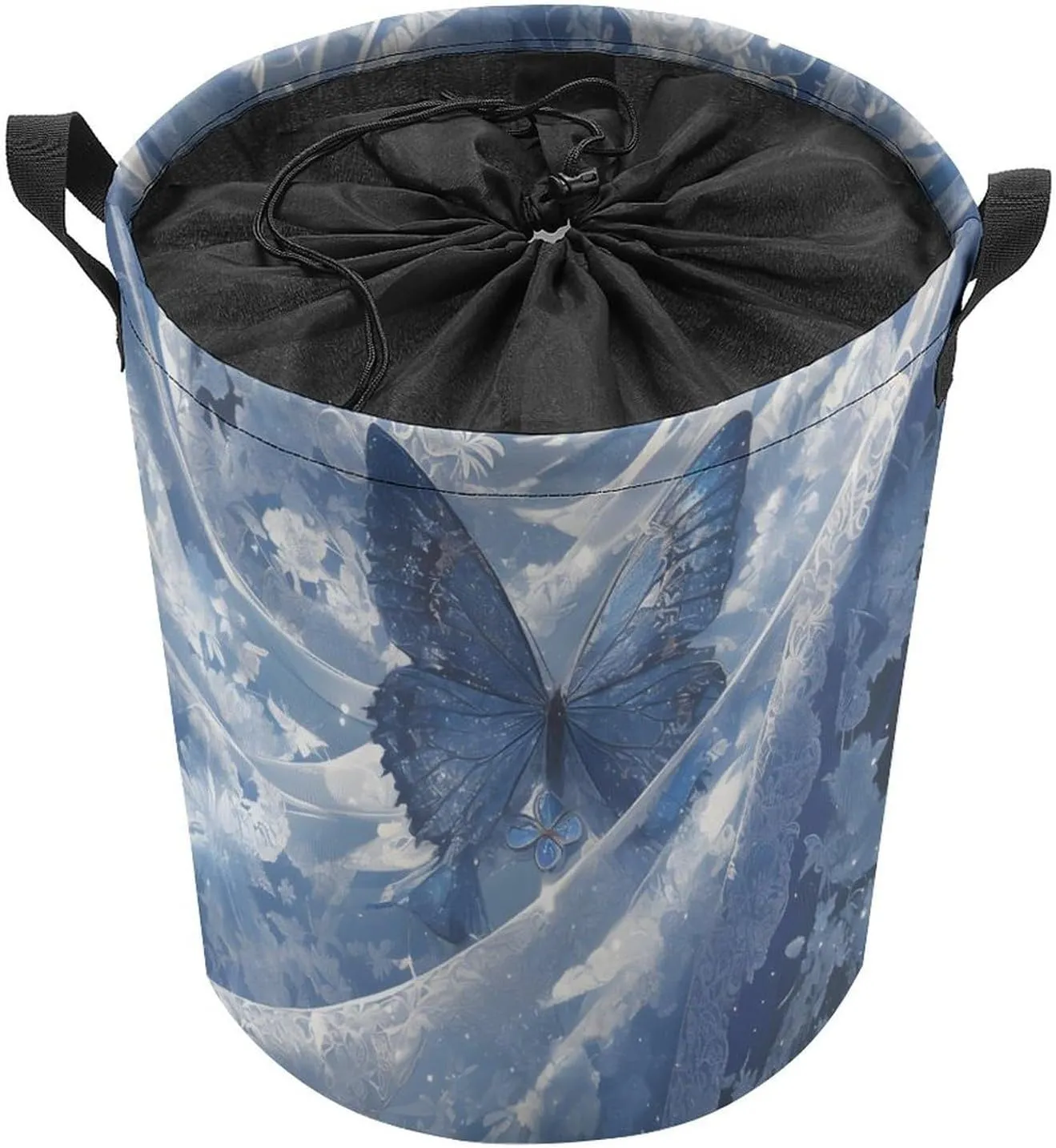 Laundry Hampers, Large Drawstring Laundry Bag, Removable Laundry Bags, Collapsible Storage Bin with Handles for Home Organization, Kids Room, Nursery Butterfly