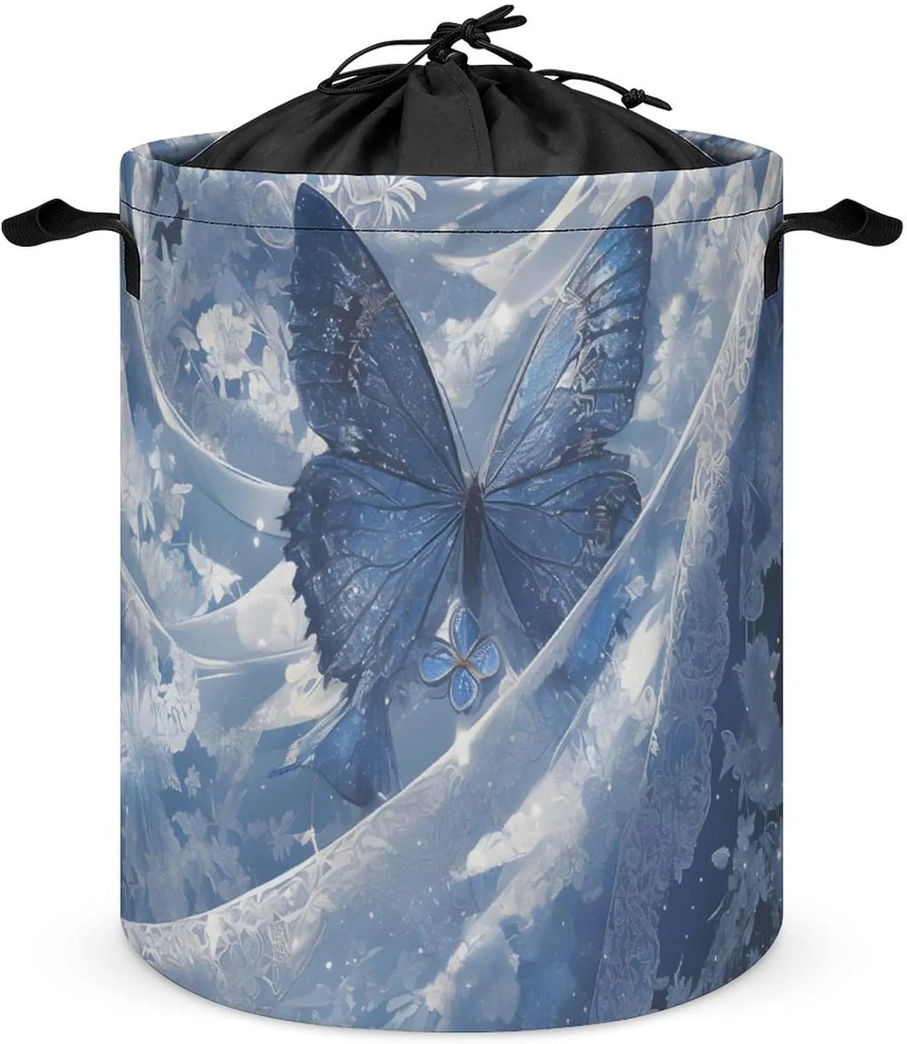 Laundry Hampers, Large Drawstring Laundry Bag, Removable Laundry Bags, Collapsible Storage Bin with Handles for Home Organization, Kids Room, Nursery Butterfly