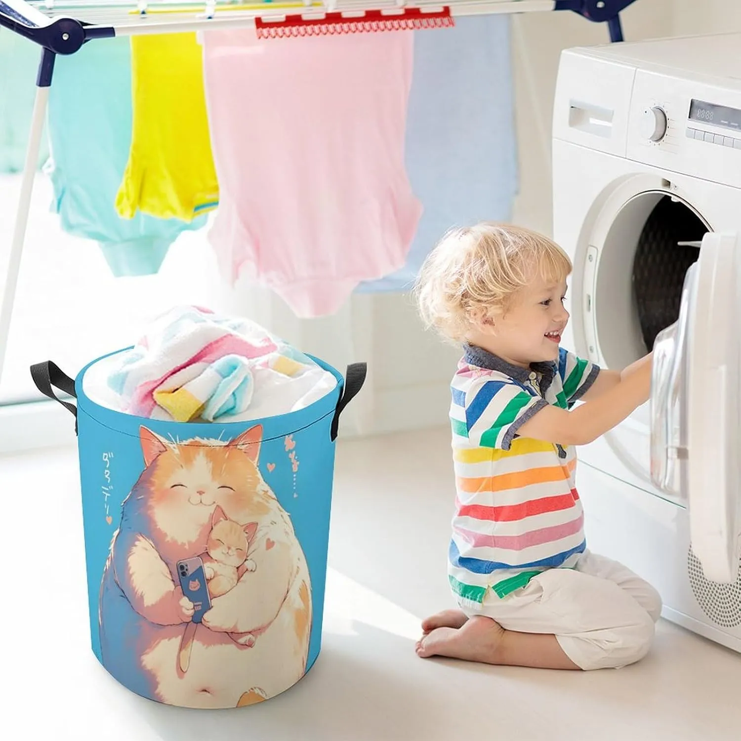 Laundry Hampers, Large Drawstring Laundry Bag, Removable Laundry Bags, Collapsible Storage Bin with Handles for Home Organization, Kids Room, Nursery Carnivore