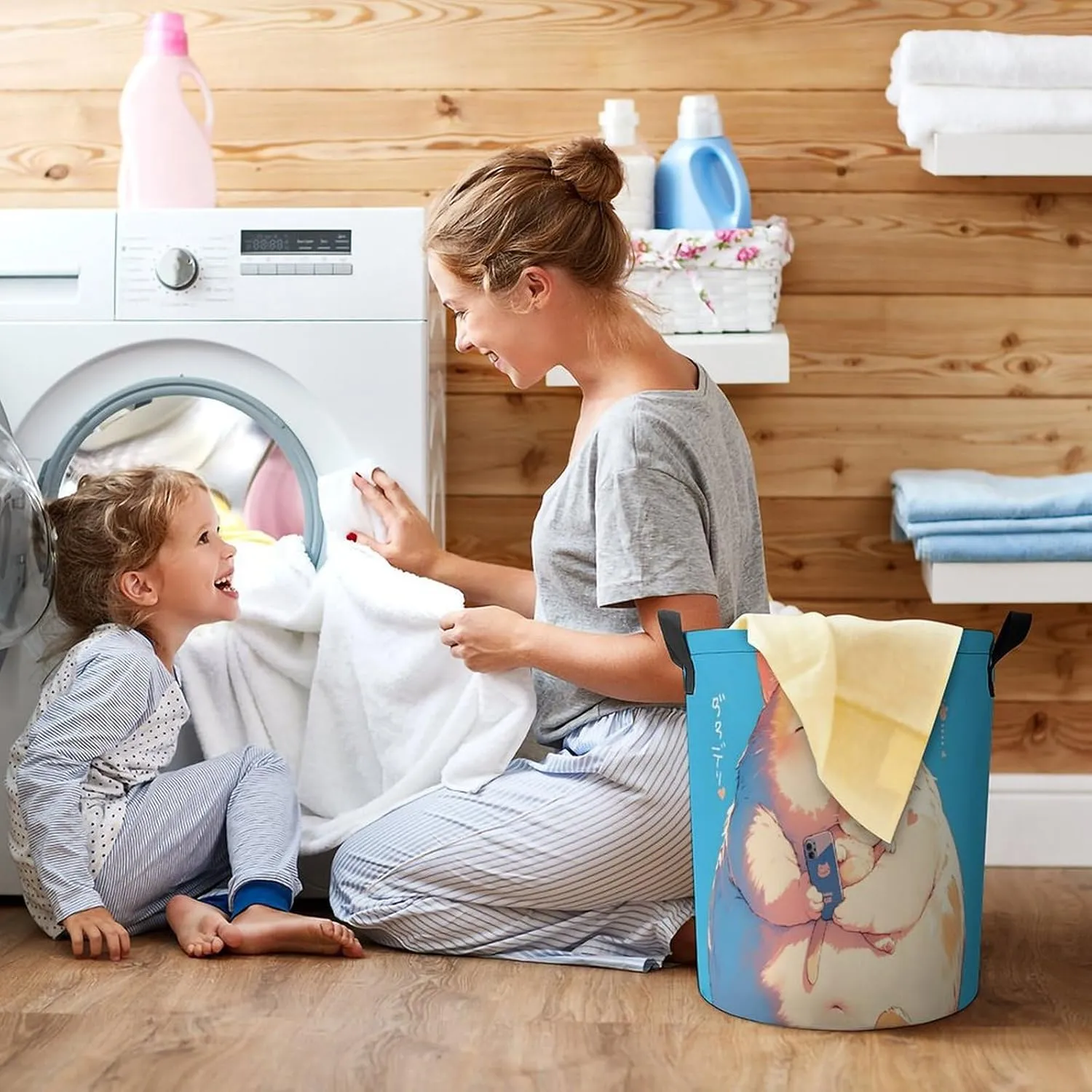 Laundry Hampers, Large Drawstring Laundry Bag, Removable Laundry Bags, Collapsible Storage Bin with Handles for Home Organization, Kids Room, Nursery Carnivore