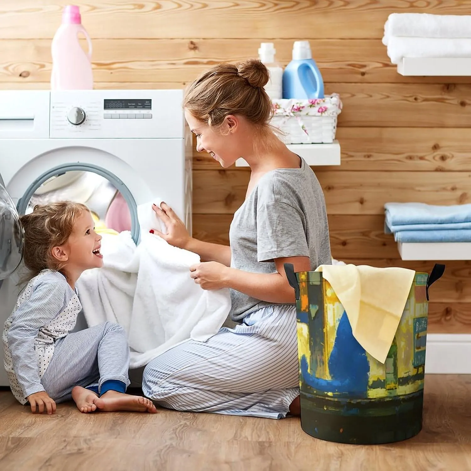 Laundry Hampers, Large Drawstring Laundry Bag, Removable Laundry Bags, Collapsible Storage Bin with Handles for Home Organization, Kids Room, Nursery Carnivore