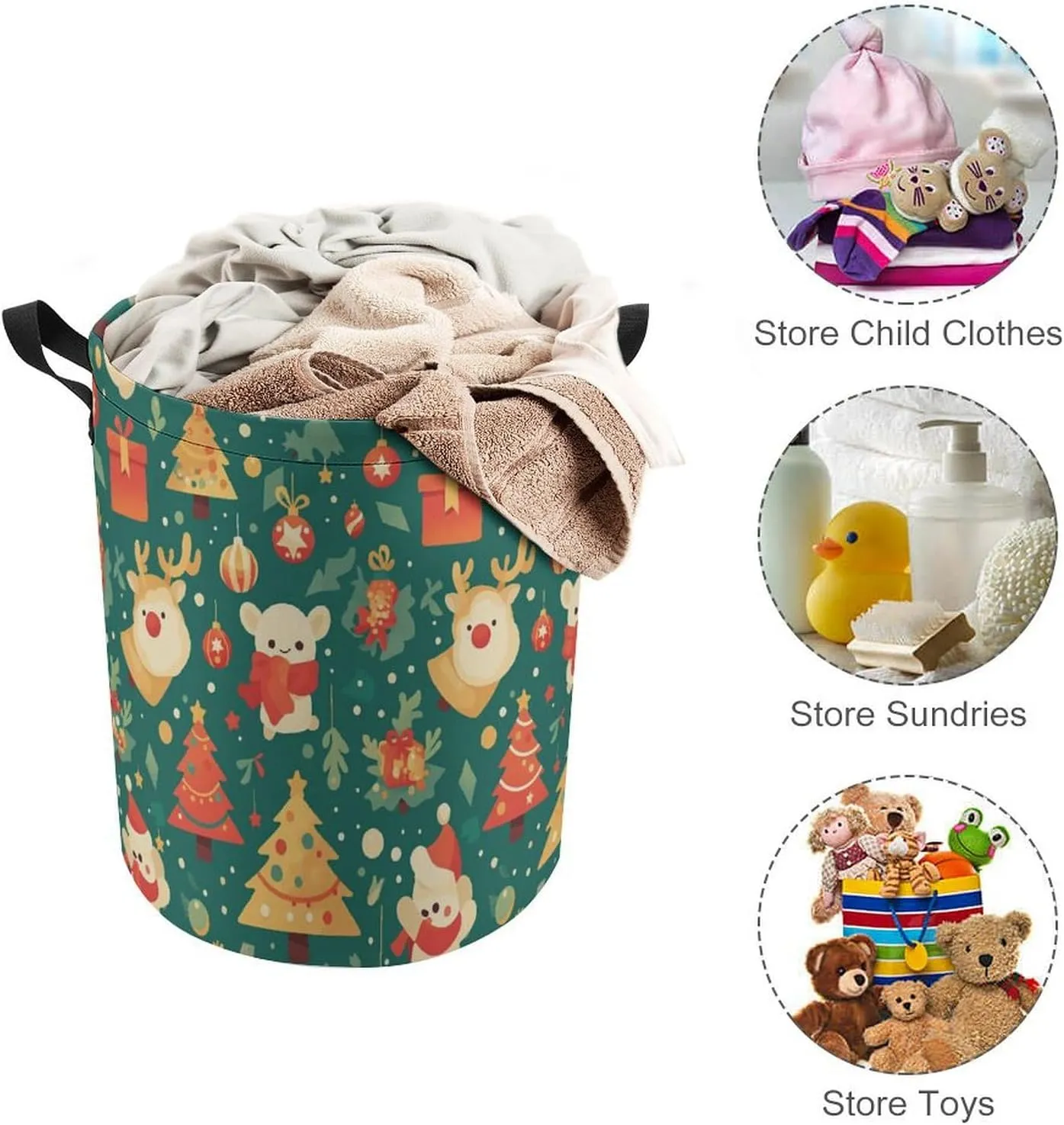 Laundry Hampers, Large Drawstring Laundry Bag, Removable Laundry Bags, Collapsible Storage Bin with Handles for Home Organization, Kids Room, Nursery Christmas Eve