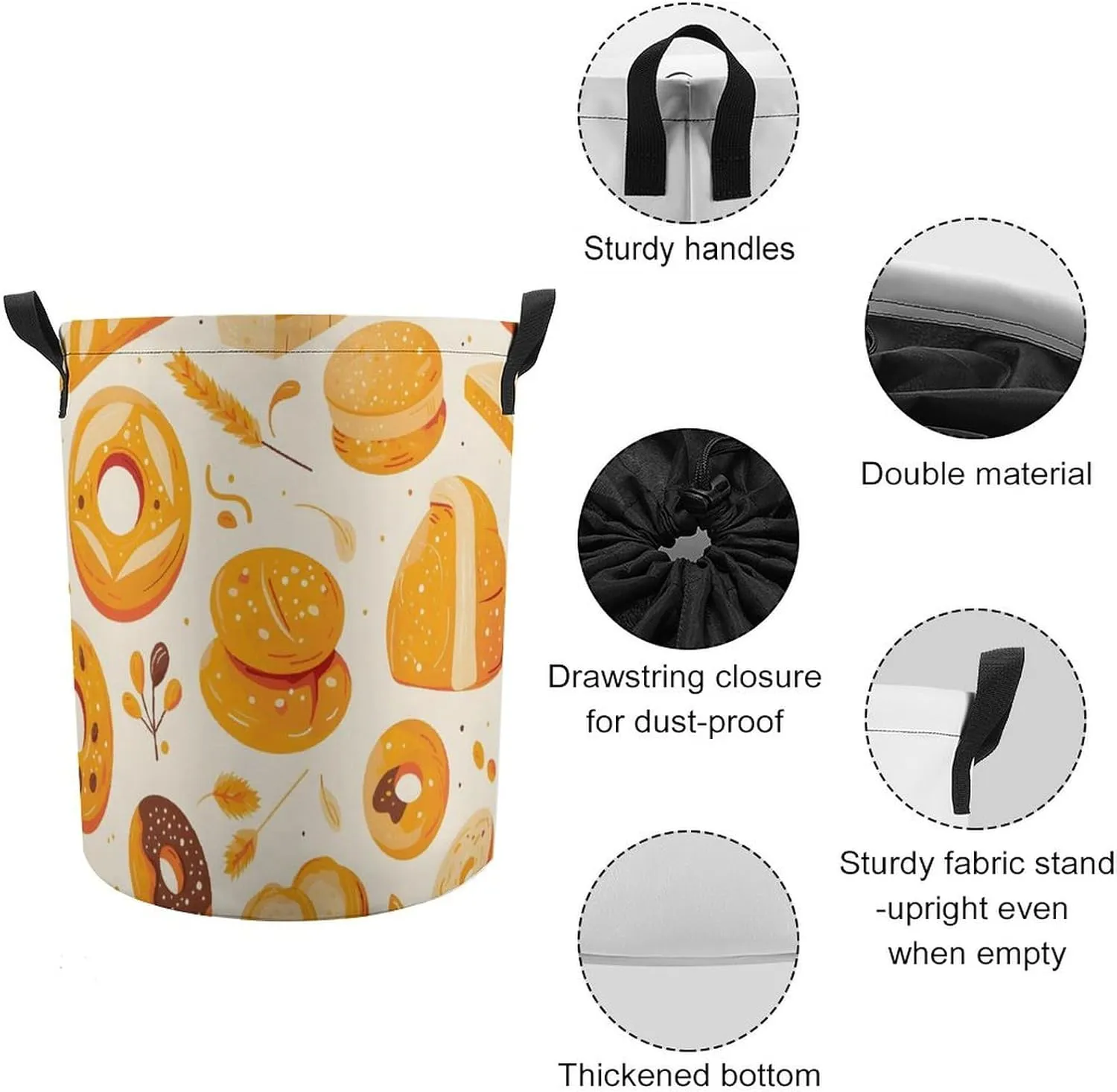 Laundry Hampers, Large Drawstring Laundry Bag, Removable Laundry Bags, Collapsible Storage Bin with Handles for Home Organization, Kids Room, Nursery Cuisine