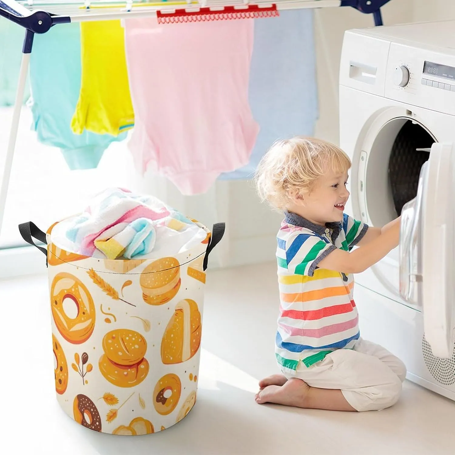 Laundry Hampers, Large Drawstring Laundry Bag, Removable Laundry Bags, Collapsible Storage Bin with Handles for Home Organization, Kids Room, Nursery Cuisine
