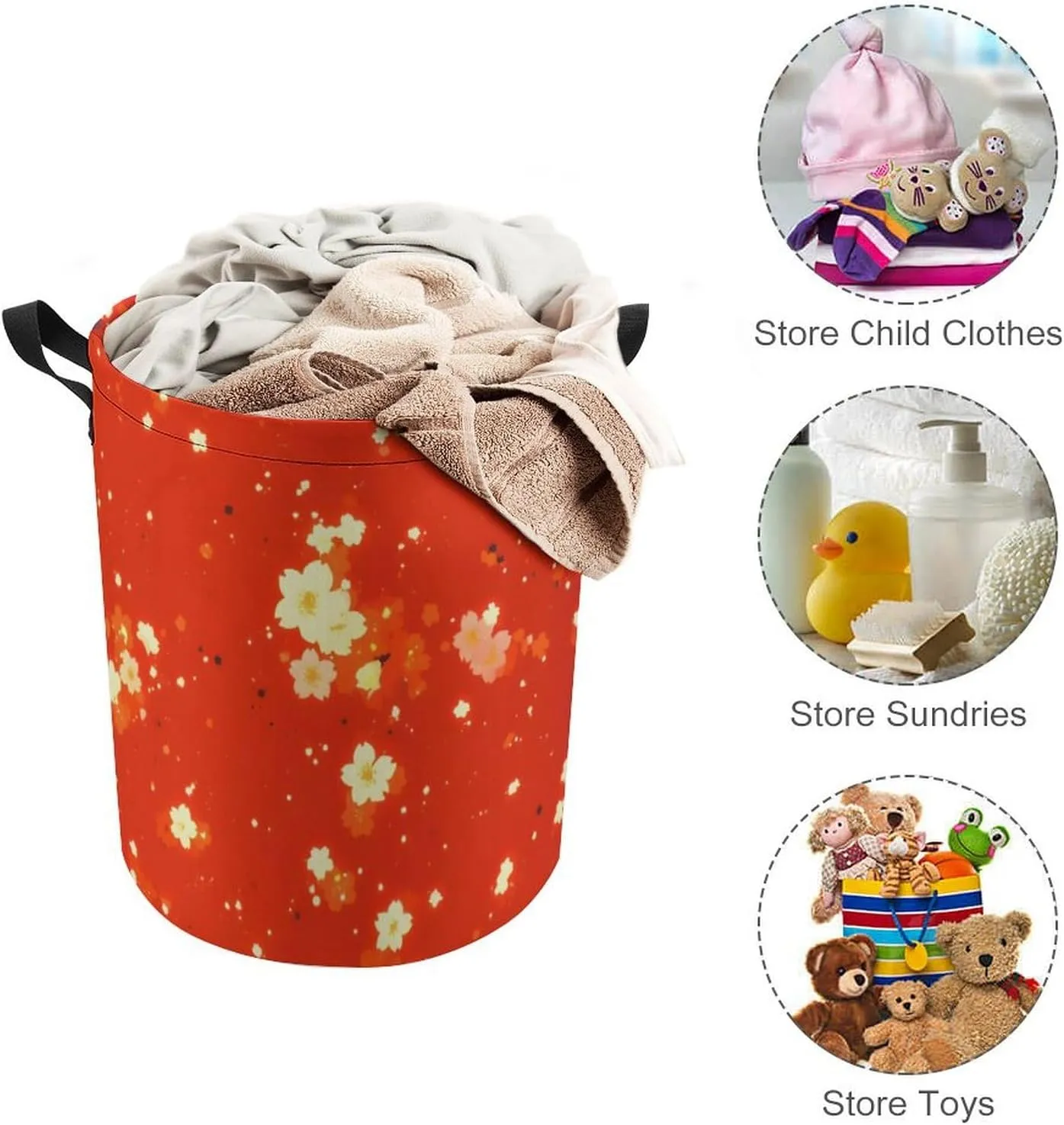 Laundry Hampers, Large Drawstring Laundry Bag, Removable Laundry Bags, Collapsible Storage Bin with Handles for Home Organization, Kids Room, Nursery Magenta