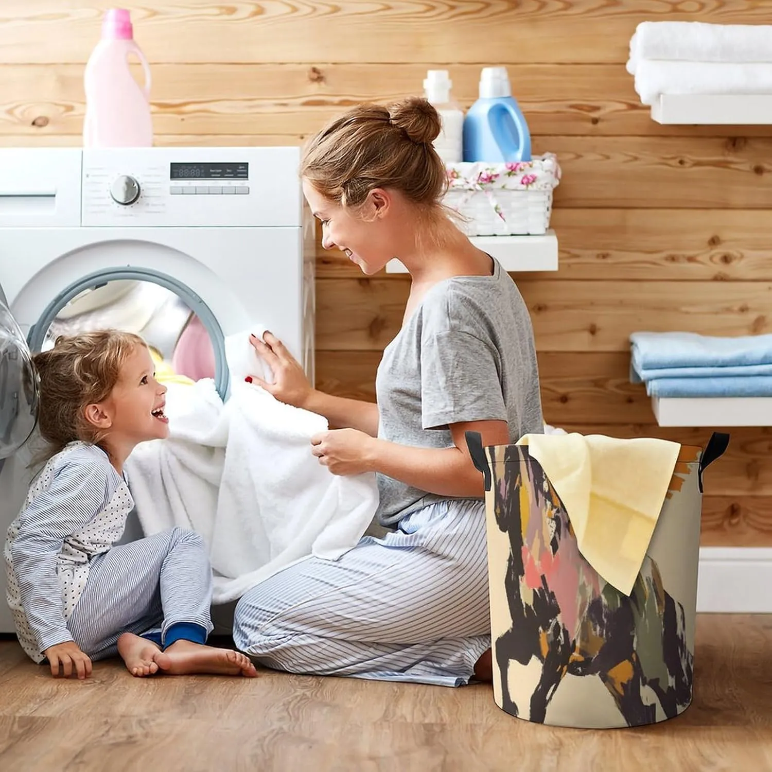 Laundry Hampers, Large Drawstring Laundry Bag, Removable Laundry Bags, Collapsible Storage Bin with Handles for Home Organization, Kids Room, Nursery Pack Animal