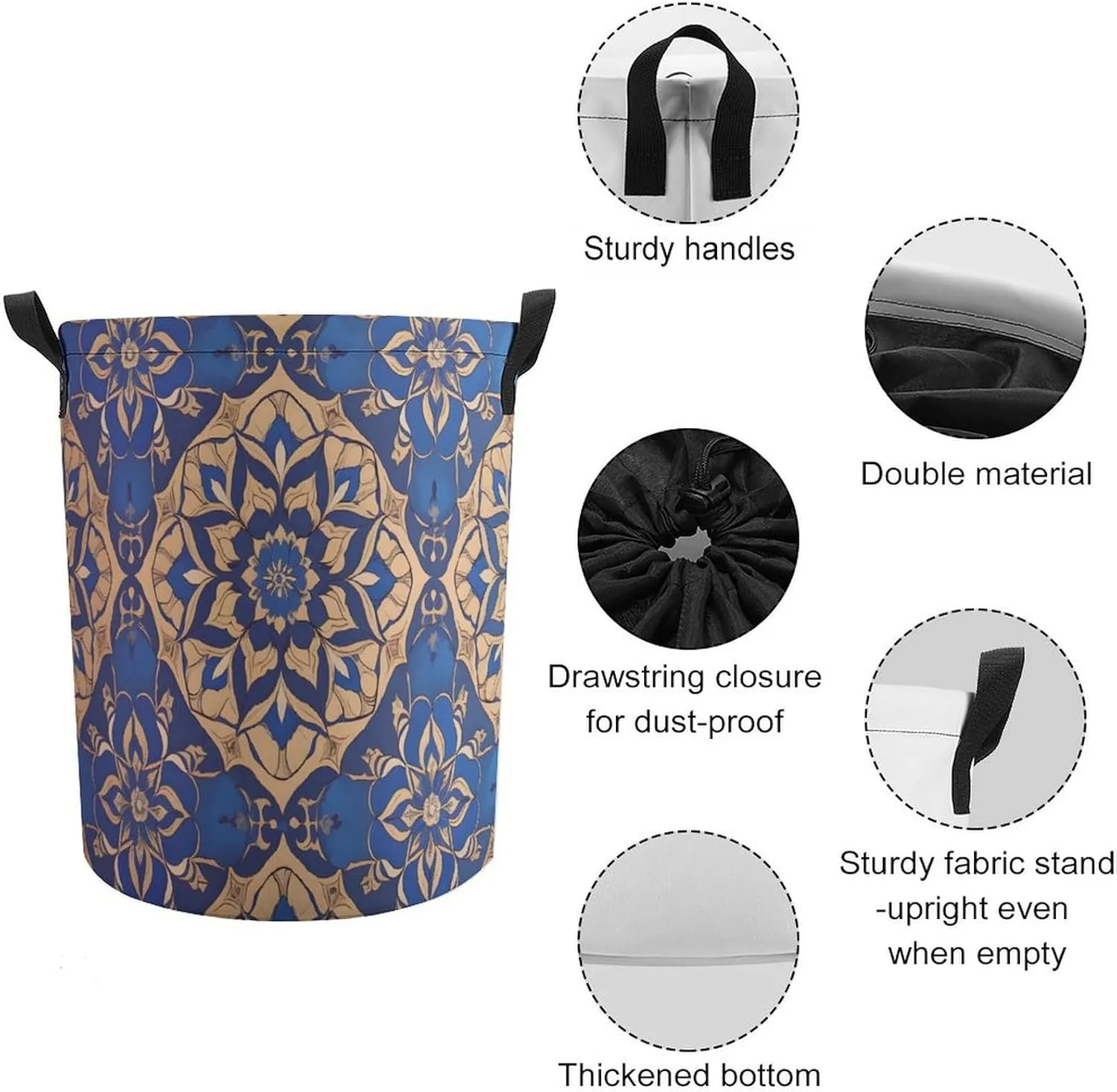 Laundry Hampers, Large Drawstring Laundry Bag, Removable Laundry Bags, Collapsible Storage Bin with Handles for Home Organization, Kids Room, Nursery Pattern