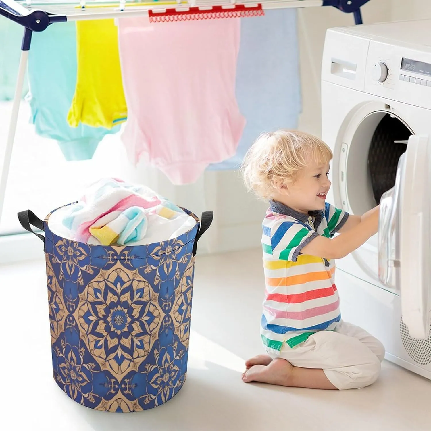 Laundry Hampers, Large Drawstring Laundry Bag, Removable Laundry Bags, Collapsible Storage Bin with Handles for Home Organization, Kids Room, Nursery Pattern