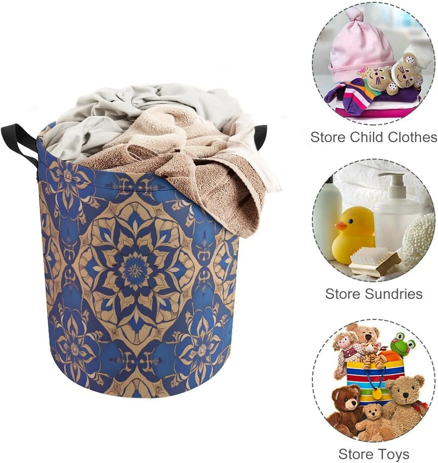 Laundry Hampers, Large Drawstring Laundry Bag, Removable Laundry Bags, Collapsible Storage Bin with Handles for Home Organization, Kids Room, Nursery Pattern