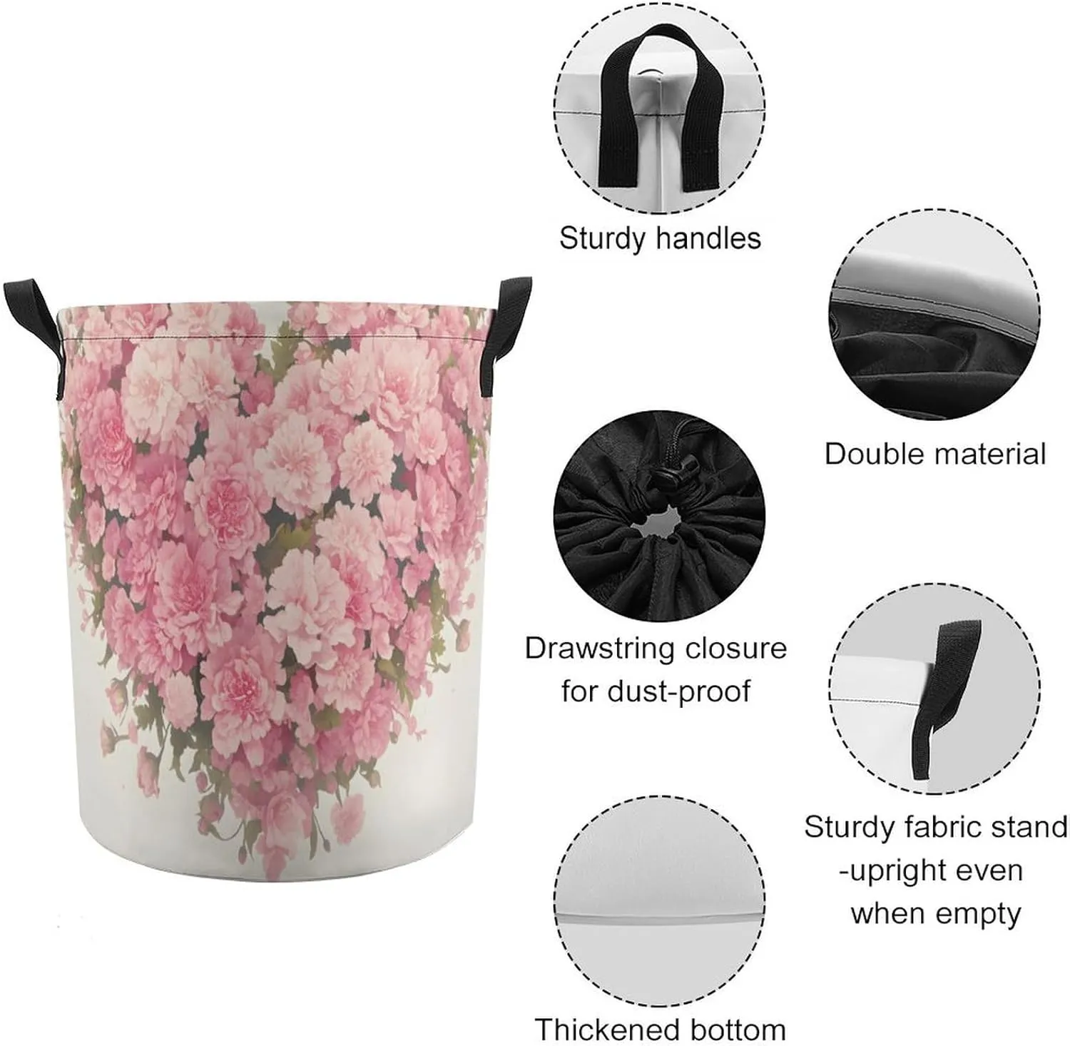 Laundry Hampers, Large Drawstring Laundry Bag, Removable Laundry Bags, Collapsible Storage Bin with Handles for Home Organization, Kids Room, Nursery Plant