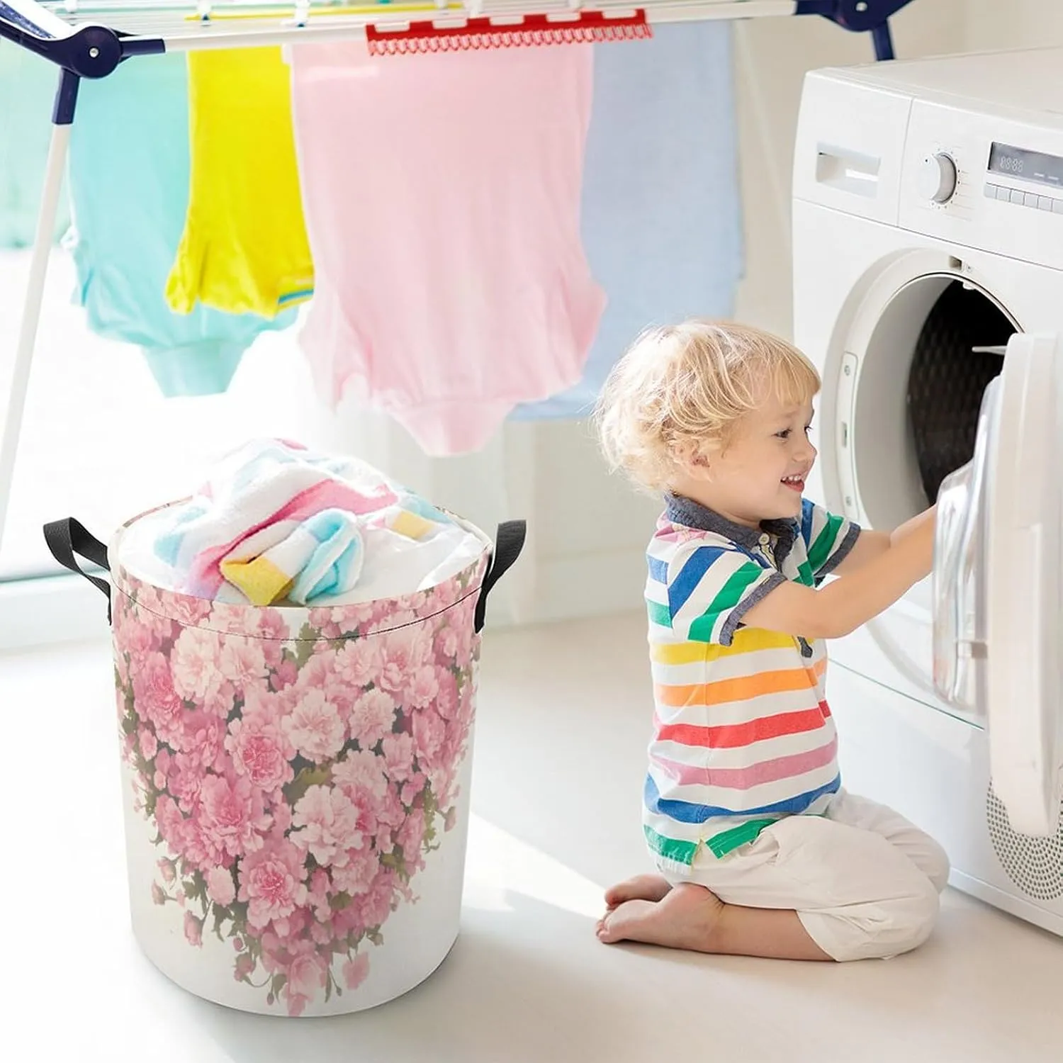 Laundry Hampers, Large Drawstring Laundry Bag, Removable Laundry Bags, Collapsible Storage Bin with Handles for Home Organization, Kids Room, Nursery Plant