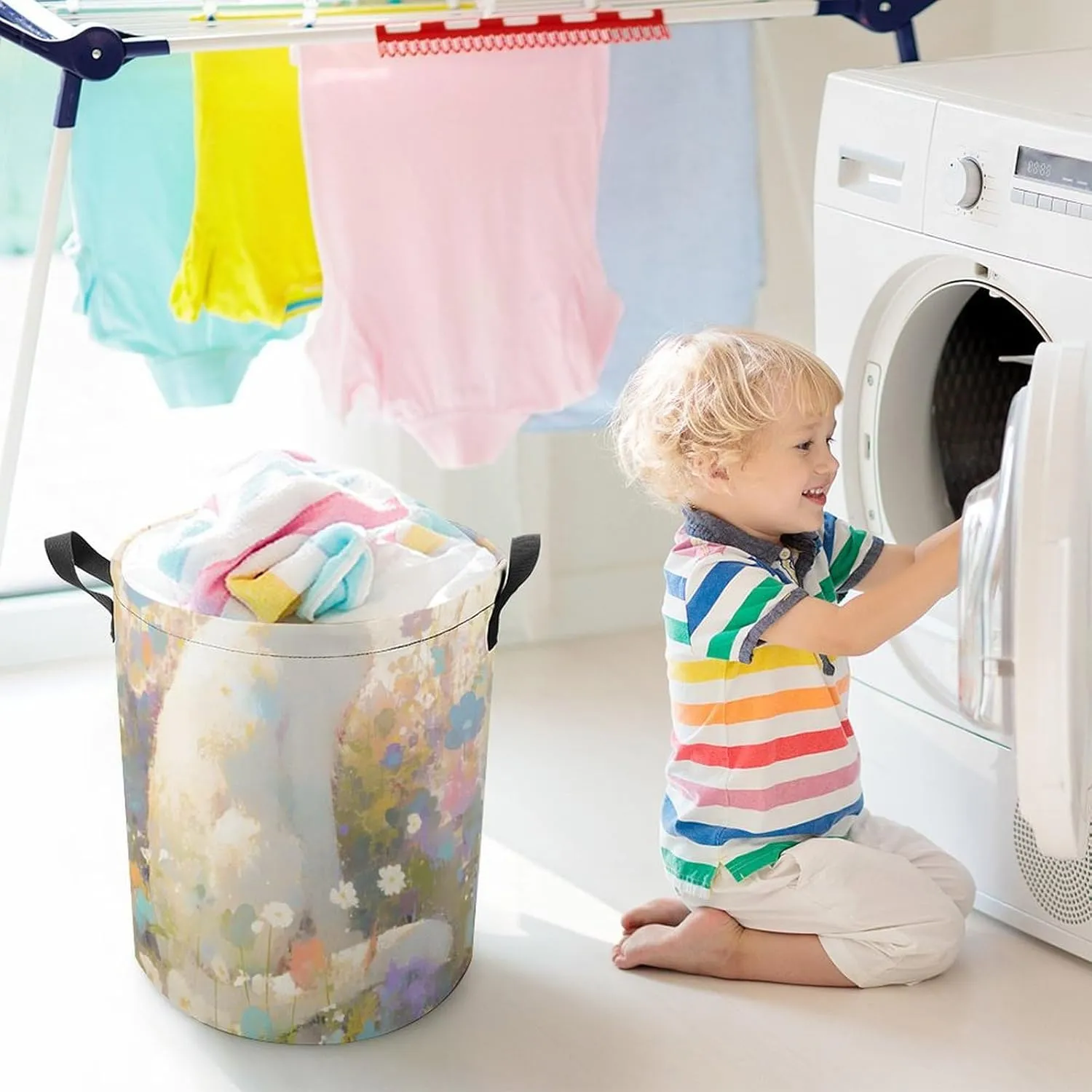 Laundry Hampers, Large Drawstring Laundry Bag, Removable Laundry Bags, Collapsible Storage Bin with Handles for Home Organization, Kids Room, Nursery Small to Medium-sized Cats