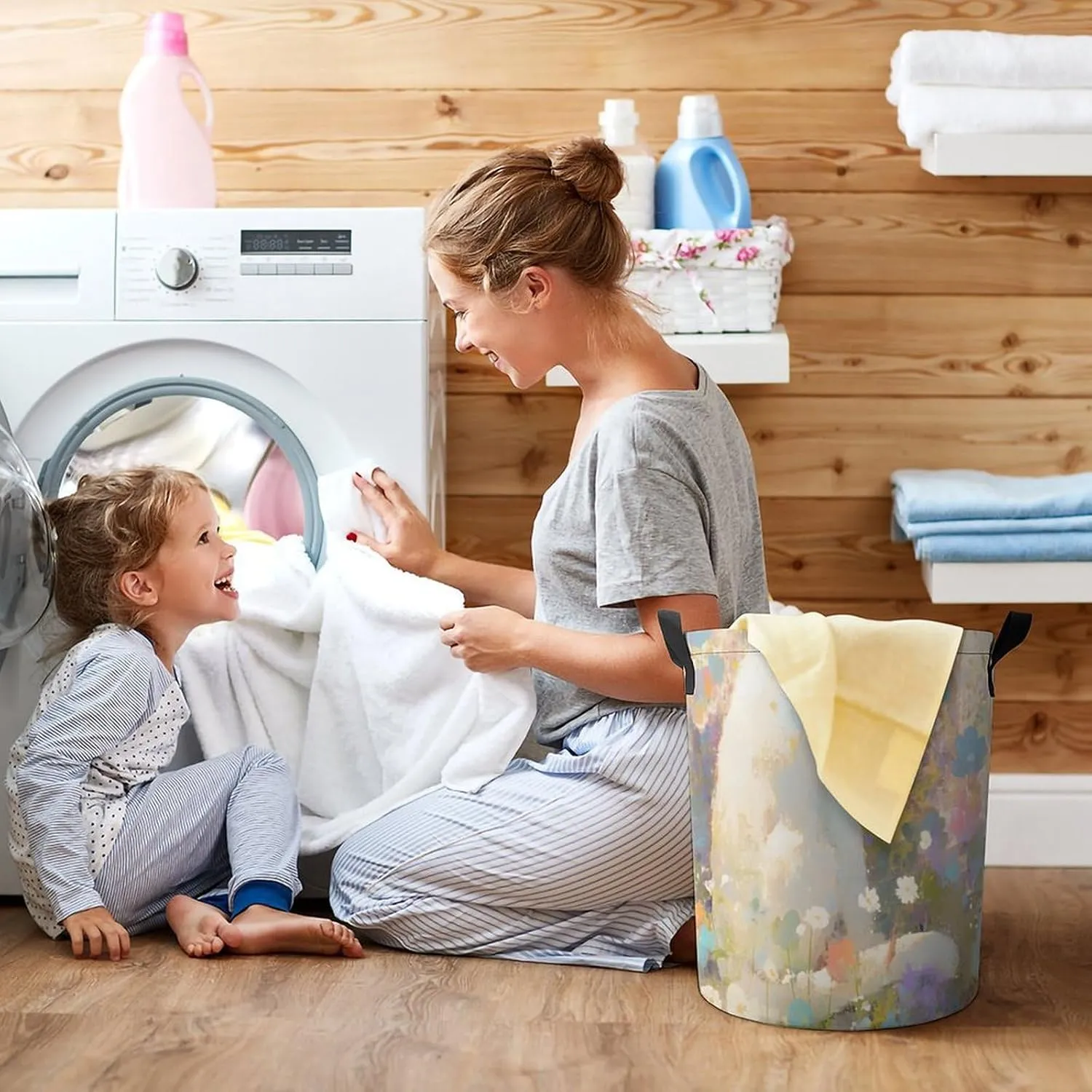 Laundry Hampers, Large Drawstring Laundry Bag, Removable Laundry Bags, Collapsible Storage Bin with Handles for Home Organization, Kids Room, Nursery Small to Medium-sized Cats
