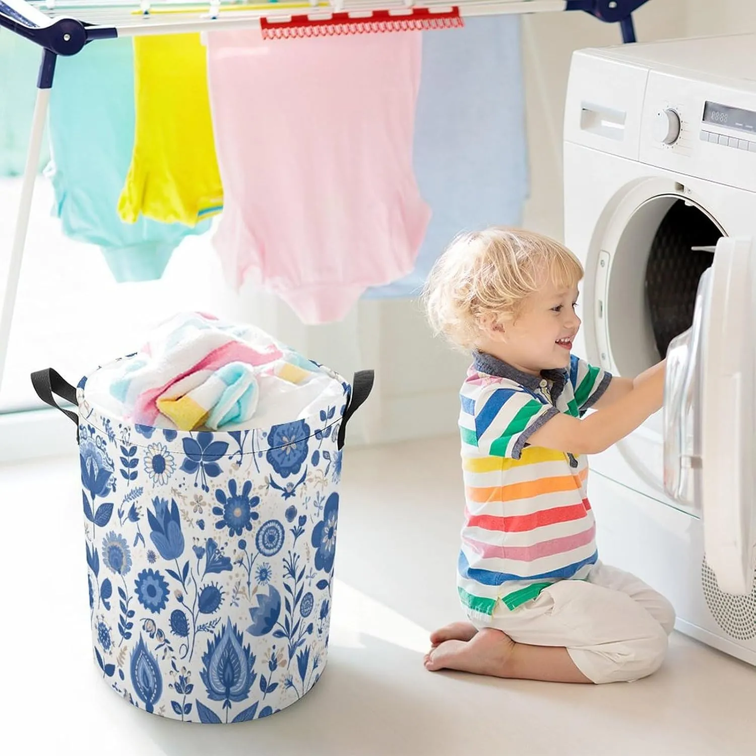 Laundry Hampers, Large Drawstring Laundry Bag, Removable Laundry Bags, Collapsible Storage Bin with Handles for Home Organization, Kids Room, Nursery Textile