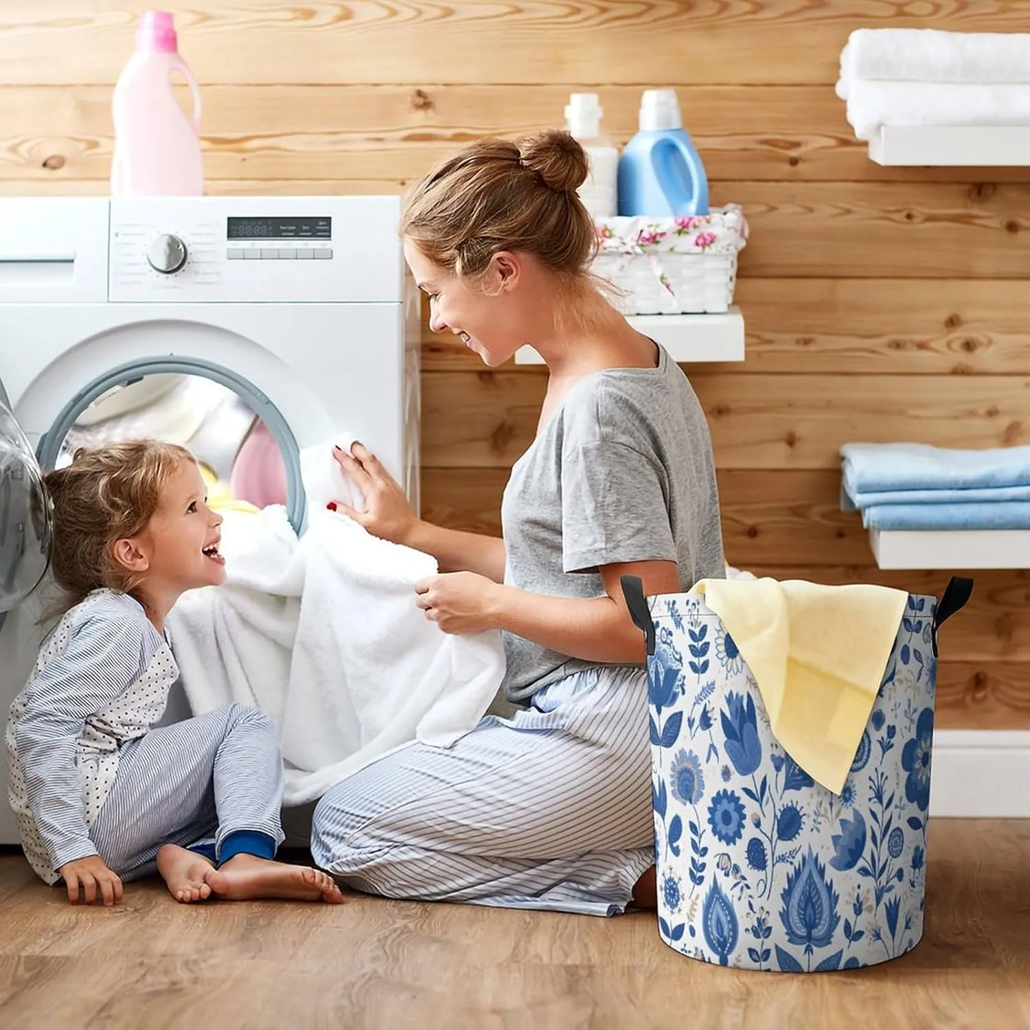 Laundry Hampers, Large Drawstring Laundry Bag, Removable Laundry Bags, Collapsible Storage Bin with Handles for Home Organization, Kids Room, Nursery Textile