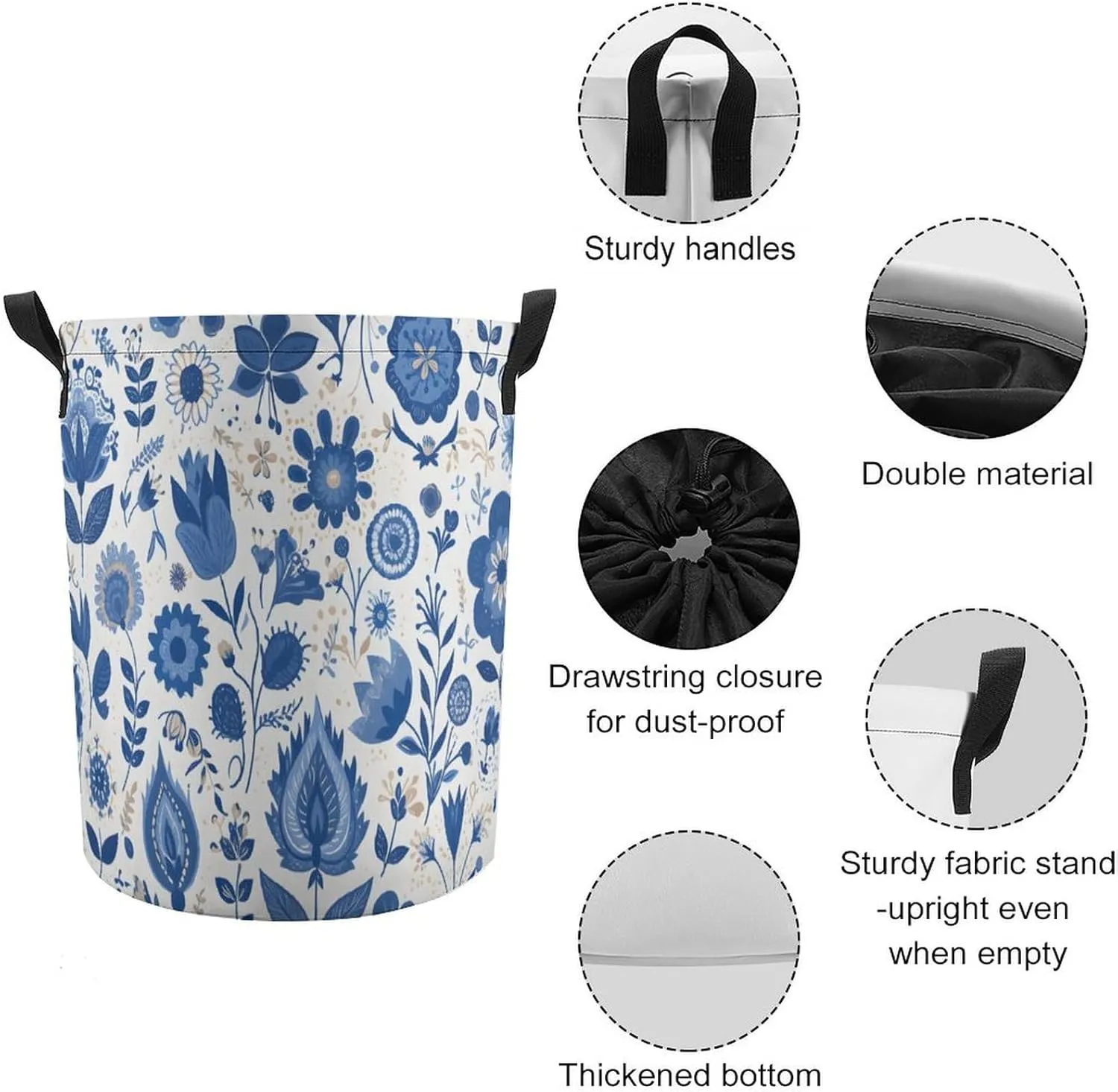 Laundry Hampers, Large Drawstring Laundry Bag, Removable Laundry Bags, Collapsible Storage Bin with Handles for Home Organization, Kids Room, Nursery Textile