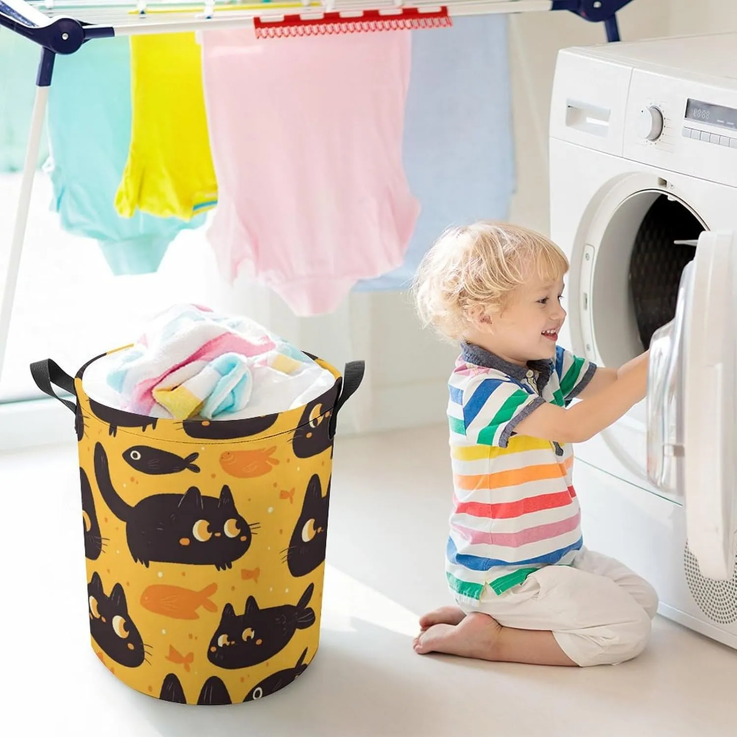 Laundry Hampers, Large Drawstring Laundry Bag, Removable Laundry Bags, Collapsible Storage Bin with Handles for Home Organization, Kids Room, Nursery Vertebrate