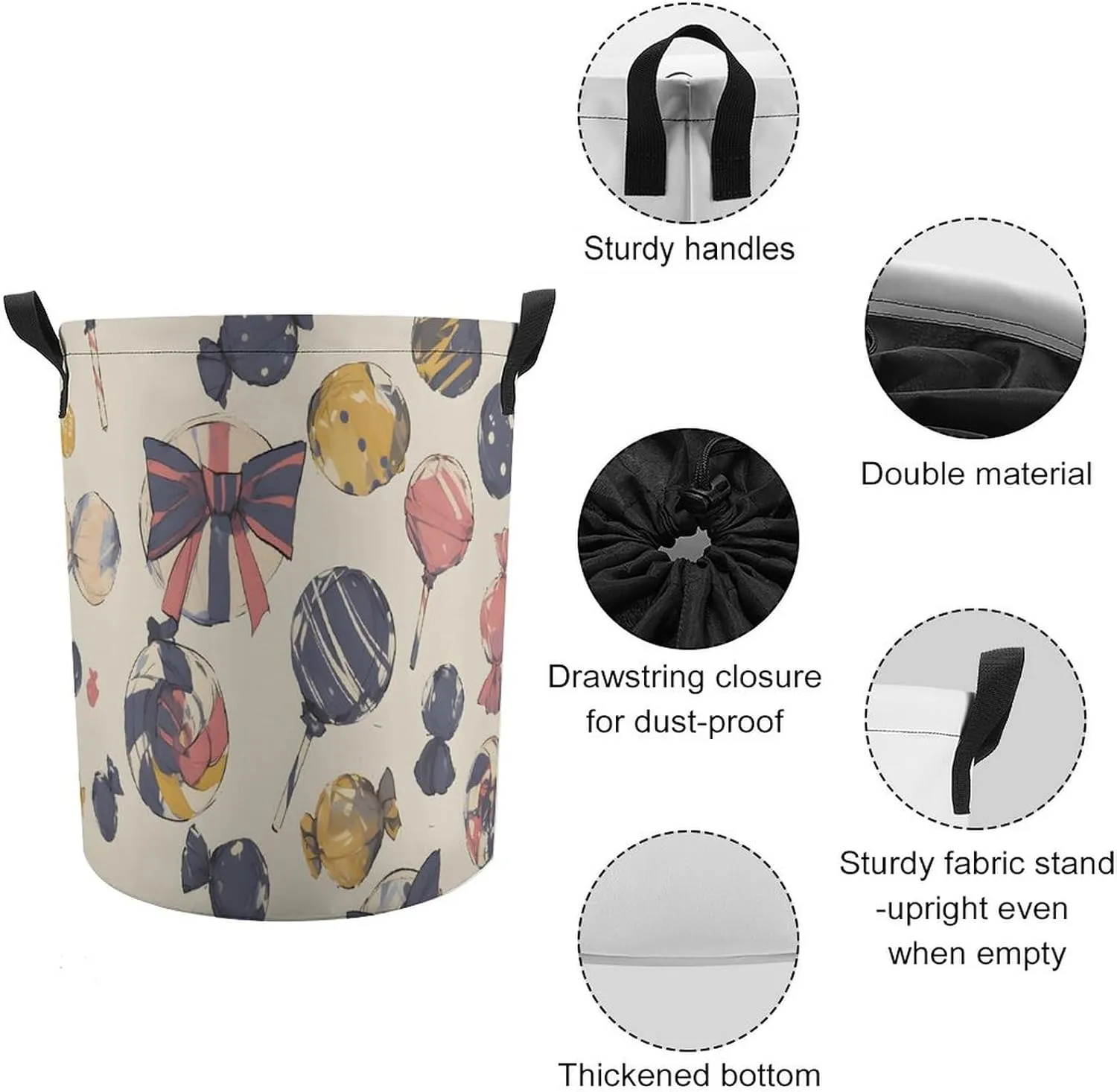 Laundry Hampers, Large Drawstring Laundry Bag, Removable Laundry Bags, Collapsible Storage Bin with Handles for Home Organization, Kids Room, Nursery Vertebrate