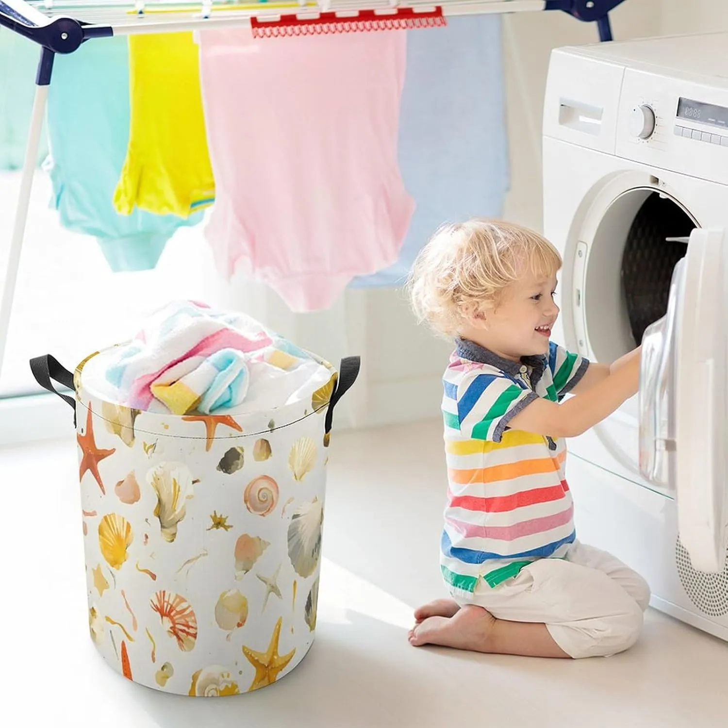 Laundry Hampers, Large Drawstring Laundry Bag, Removable Laundry Bags, Collapsible Storage Bin with Handles for Home Organization, Kids Room, Nursery Vertebrate