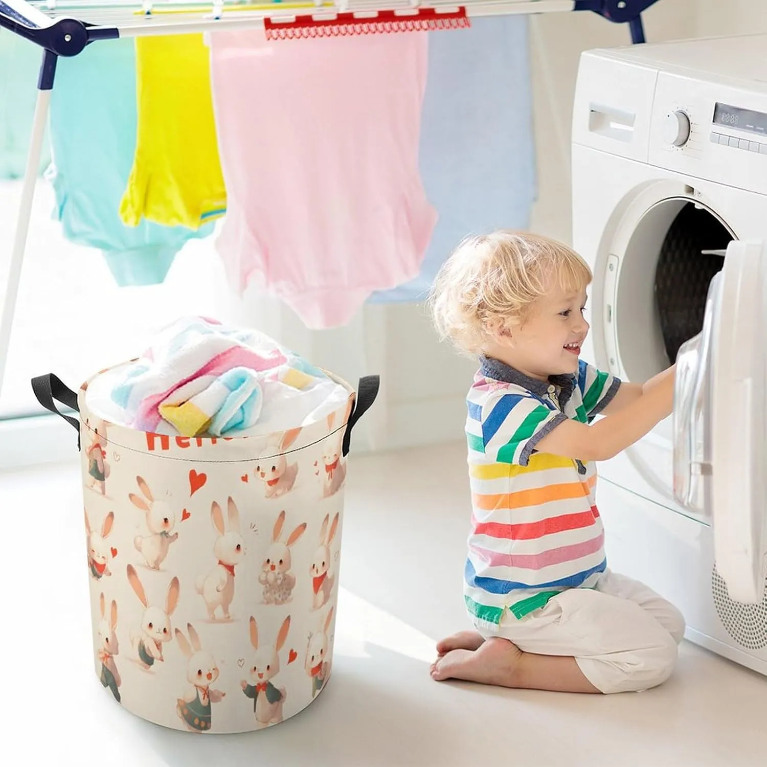 Laundry Hampers, Large Drawstring Laundry Bag, Removable Laundry Bags, Collapsible Storage Bin with Handles for Home Organization, Kids Room, Nursery Vertebrate