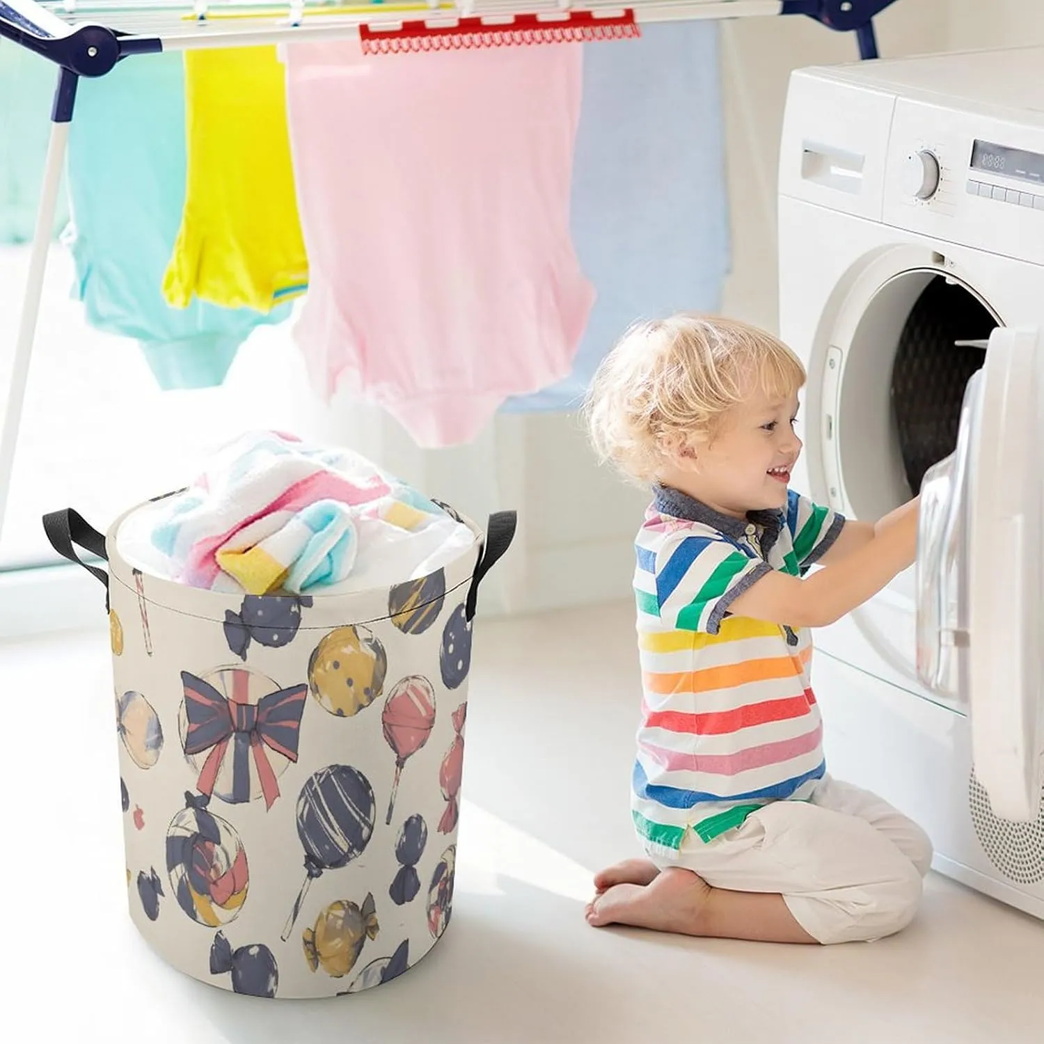 Laundry Hampers, Large Drawstring Laundry Bag, Removable Laundry Bags, Collapsible Storage Bin with Handles for Home Organization, Kids Room, Nursery Vertebrate