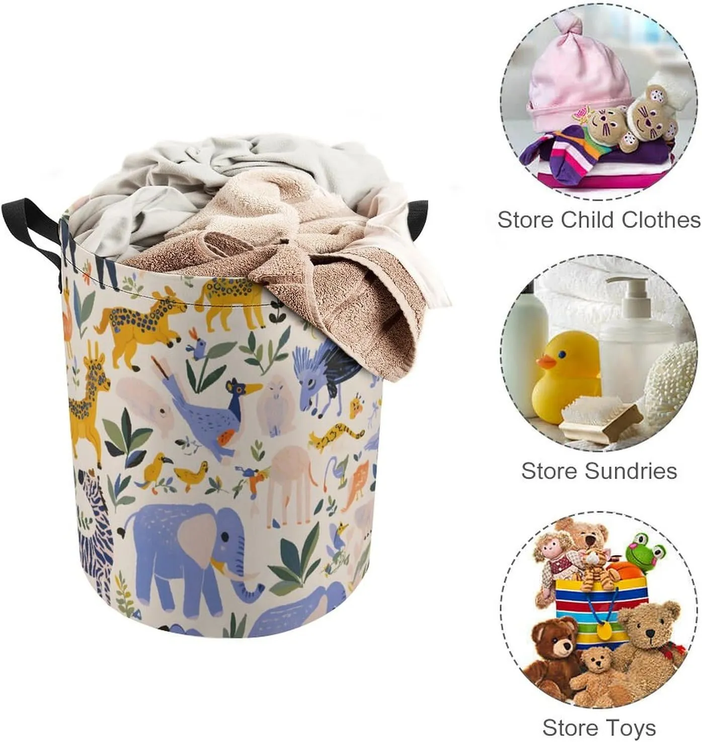 Laundry Hampers, Large Drawstring Laundry Bag, Removable Laundry Bags, Collapsible Storage Bin with Handles for Home Organization, Kids Room, Nursery Vertebrate