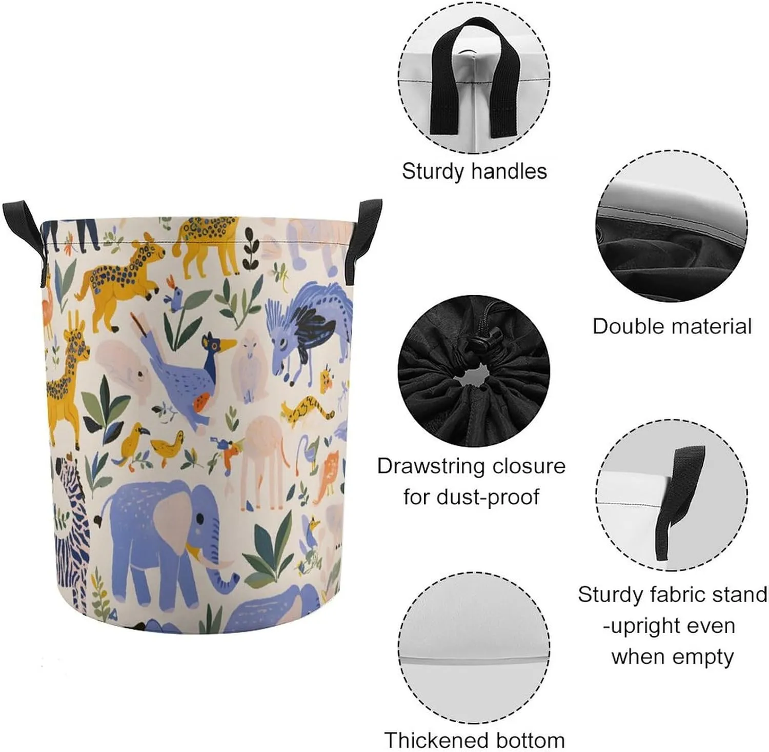 Laundry Hampers, Large Drawstring Laundry Bag, Removable Laundry Bags, Collapsible Storage Bin with Handles for Home Organization, Kids Room, Nursery Vertebrate