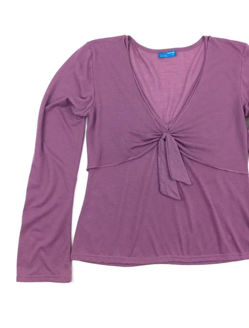 Lavender v-neck tie front long sleeve lightweight stretch top