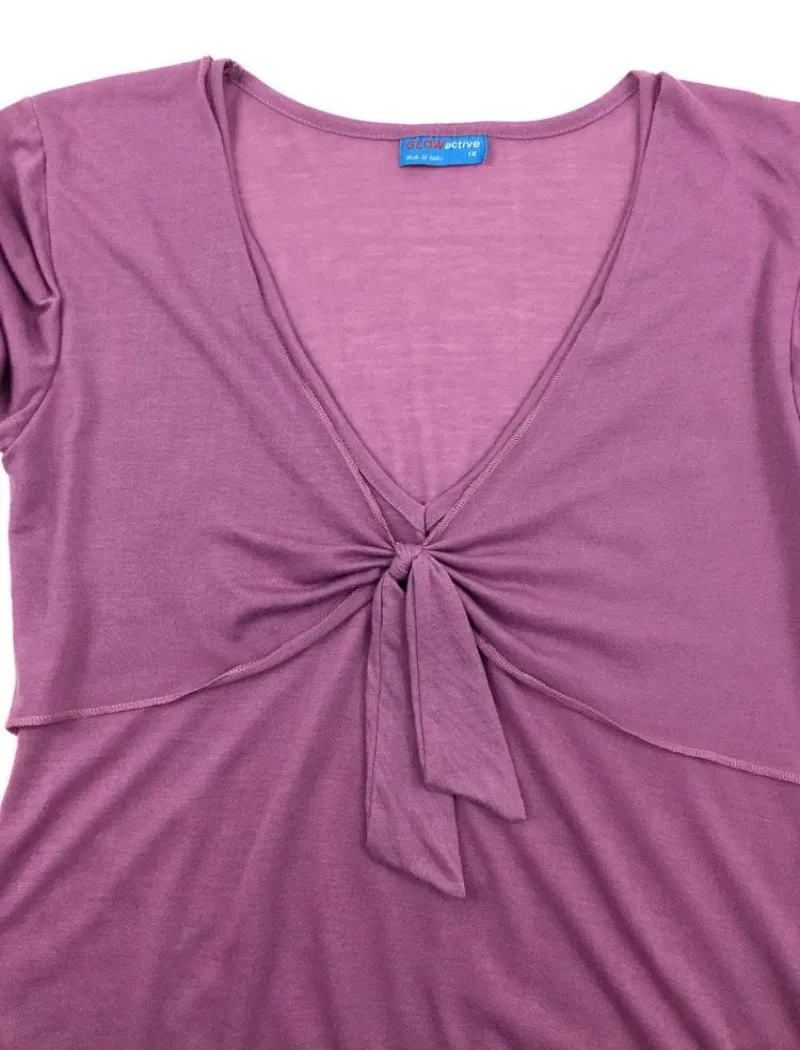 Lavender v-neck tie front long sleeve lightweight stretch top