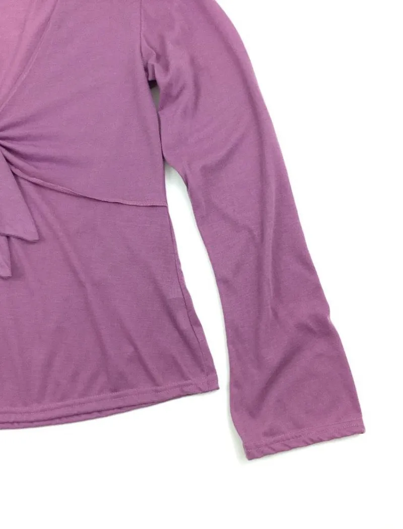 Lavender v-neck tie front long sleeve lightweight stretch top