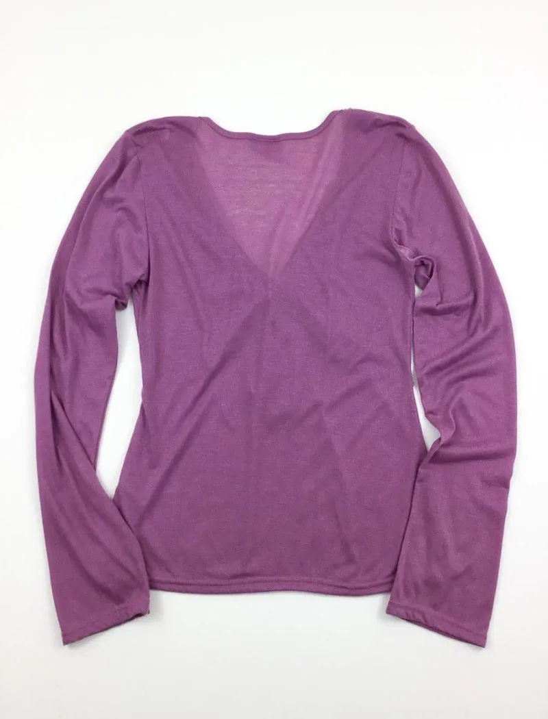 Lavender v-neck tie front long sleeve lightweight stretch top