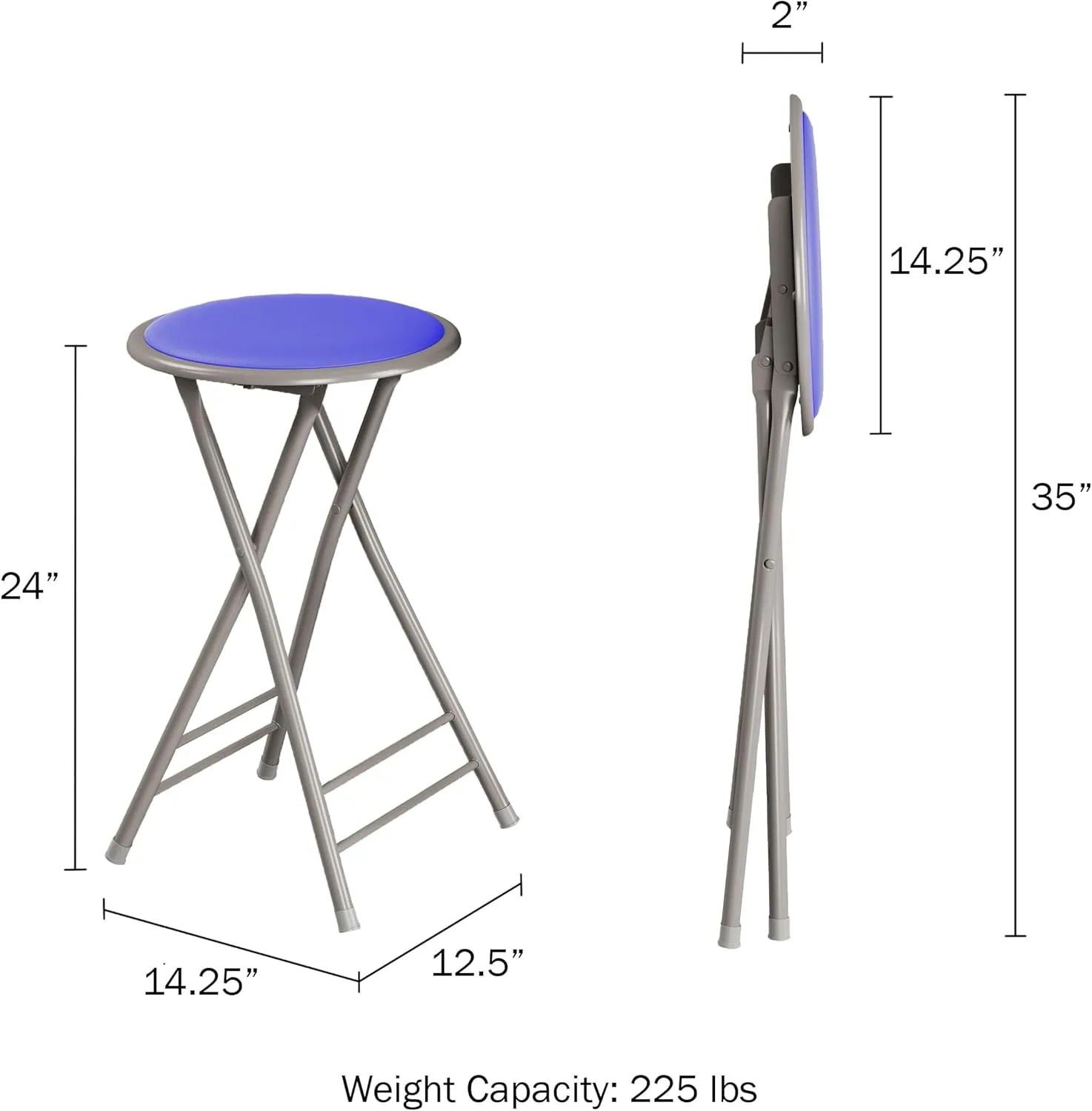 Lavish Home Folding Stool - Backless 24-Inch Stool with 225lb Capacity for Kitchen or Rec Room - Portable Indoor Counter Bar Stools (Blue)